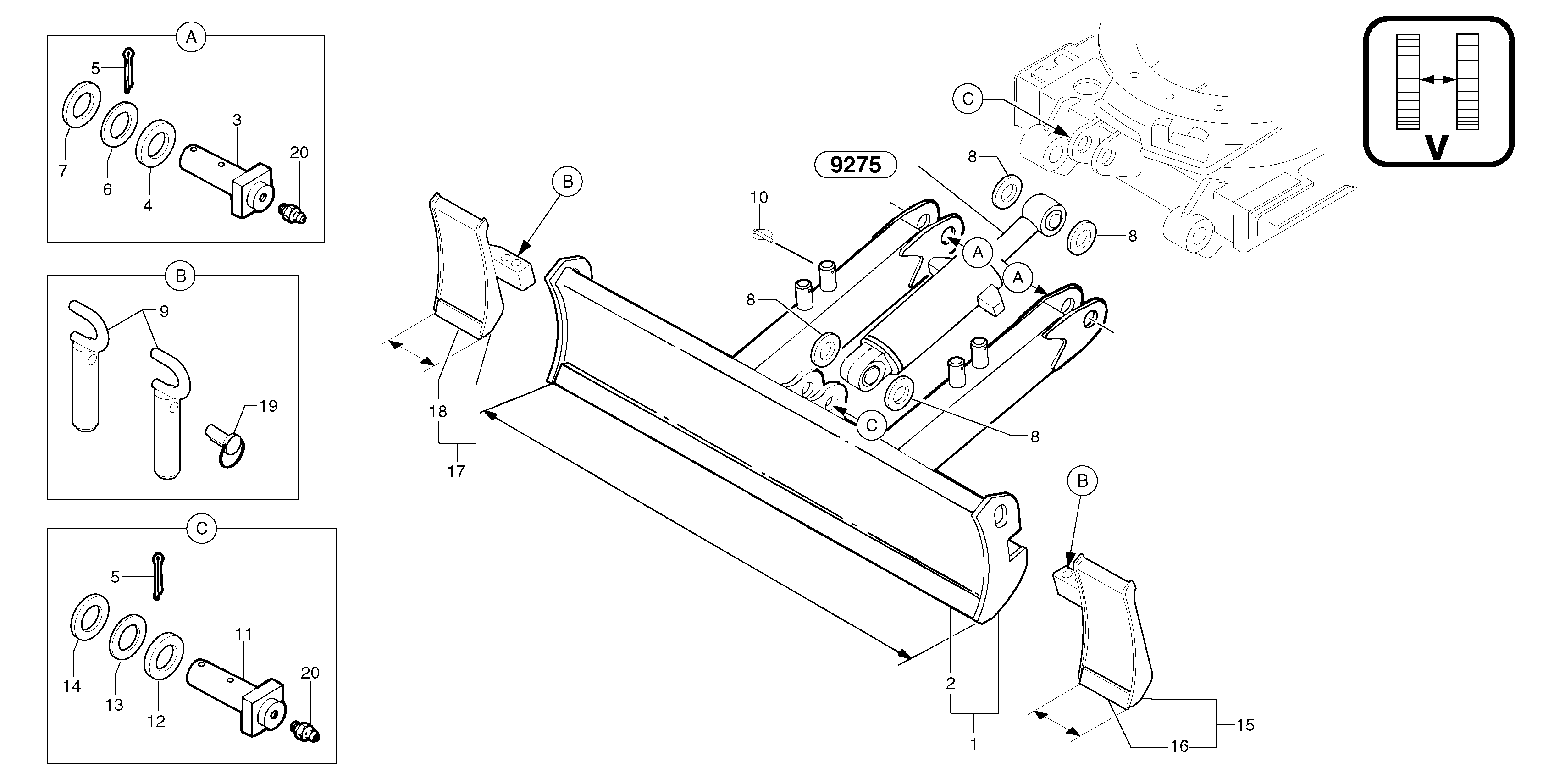 Схема запчастей Volvo EC15 - 104431 dozer blade / variable track EC15 TYPE 261 XT/XTV