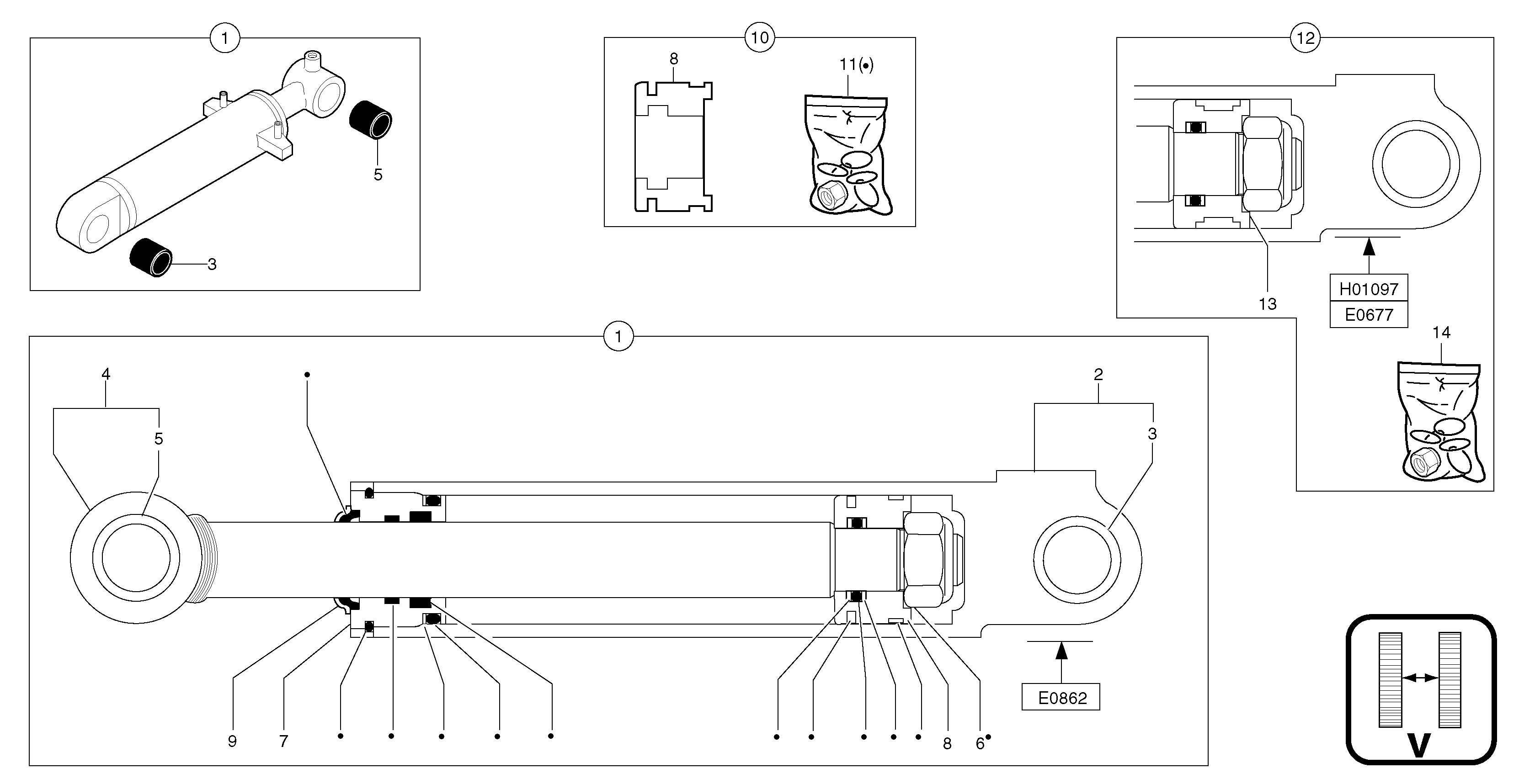 Схема запчастей Volvo EC15 - 6069 Dozer blade cylinder / variable track EC15 TYPE 261 XT/XTV