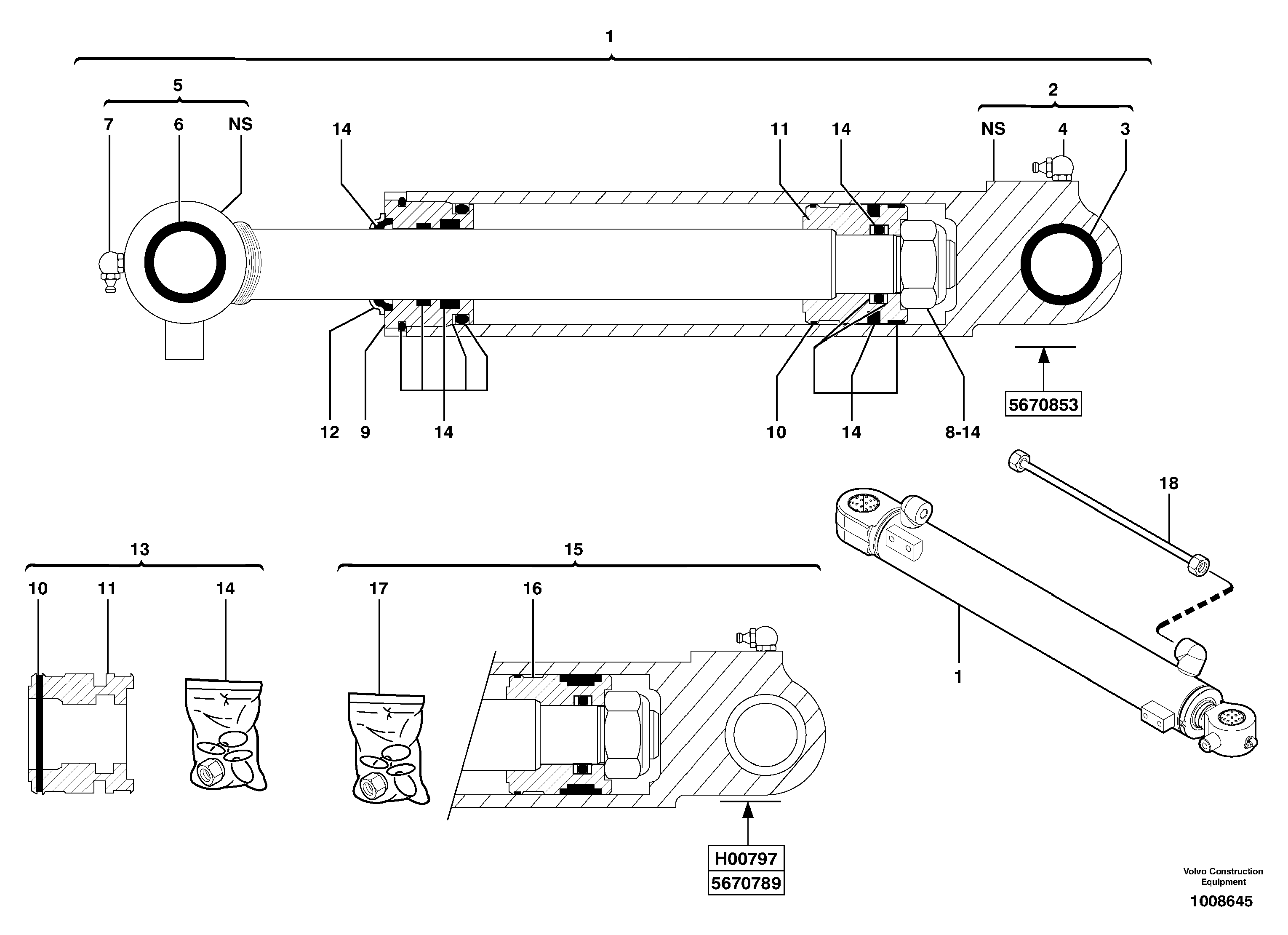 Схема запчастей Volvo EC15 - 6079 Гидроцилиндр стрелы EC15 TYPE 261 XT/XTV