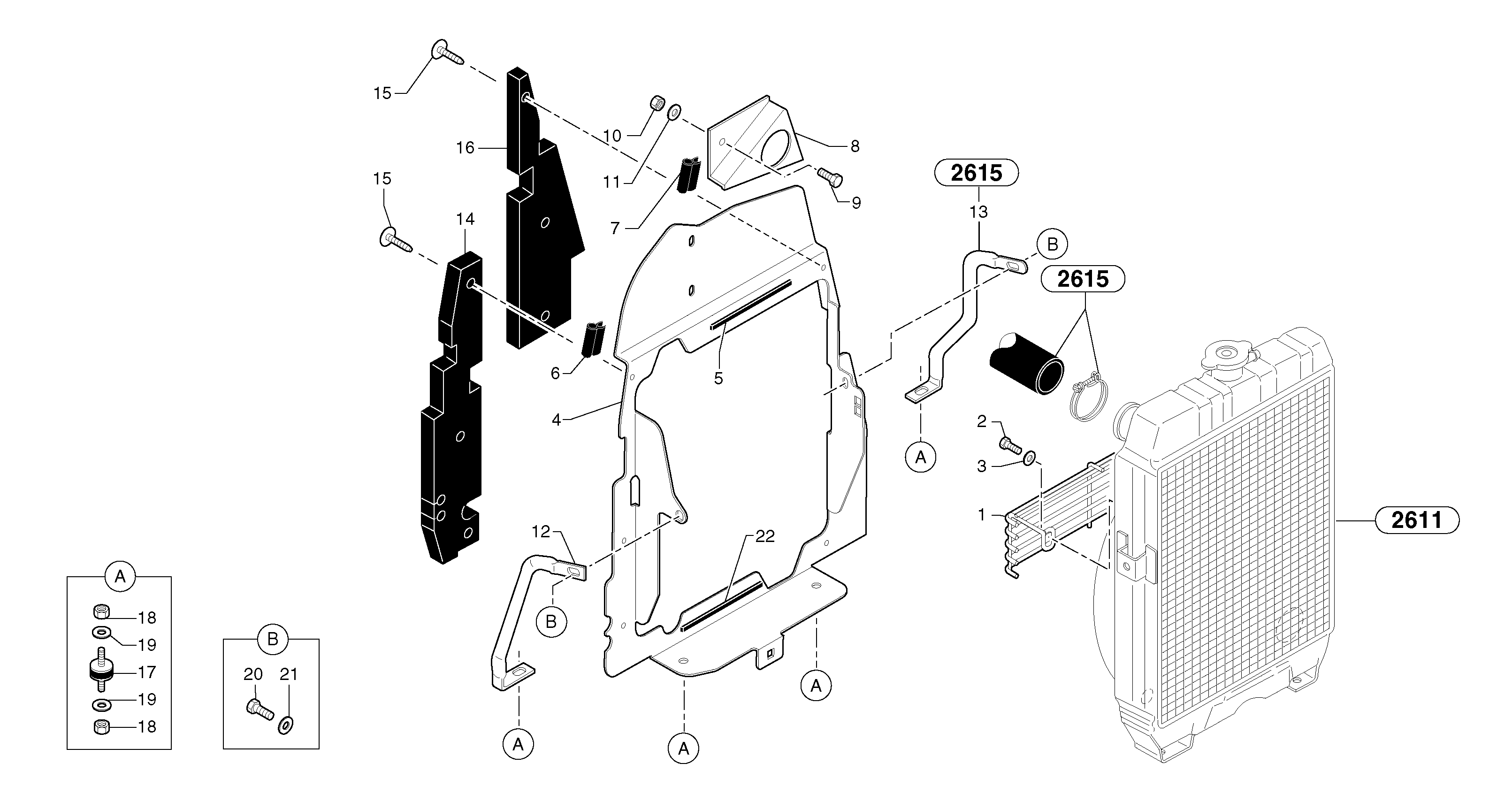 Схема запчастей Volvo EC15 - 95600 Radiator installation EC15 TYPE 265 XR