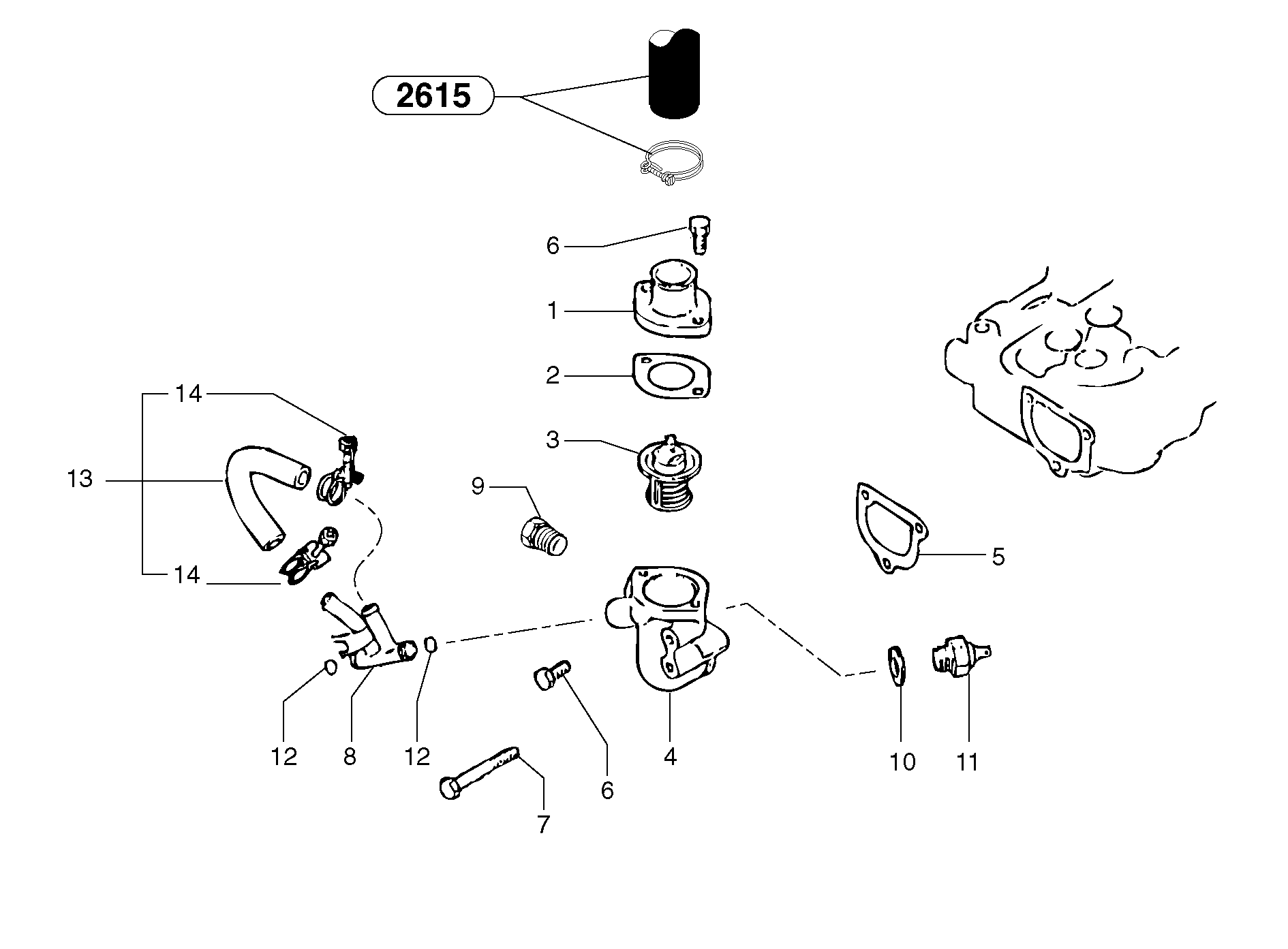 Схема запчастей Volvo EC15 - 4869 Термостат EC15 TYPE 265 XR