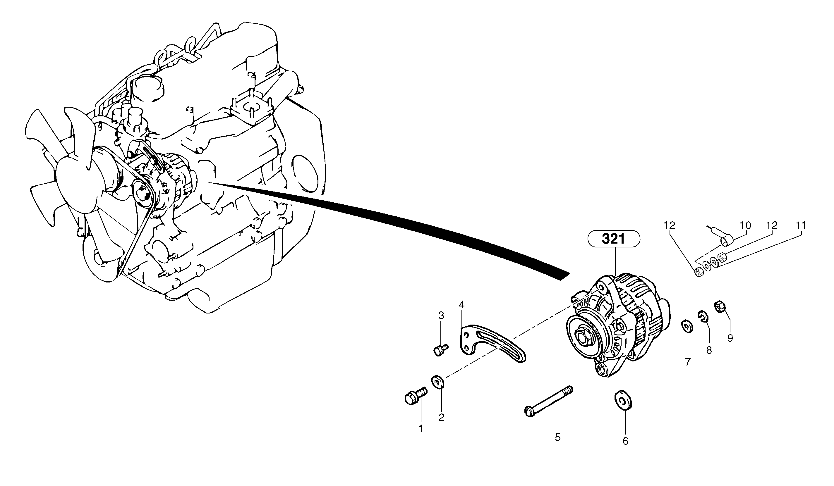 Схема запчастей Volvo EC15 - 4871 Alternator installation EC15 TYPE 265 XR