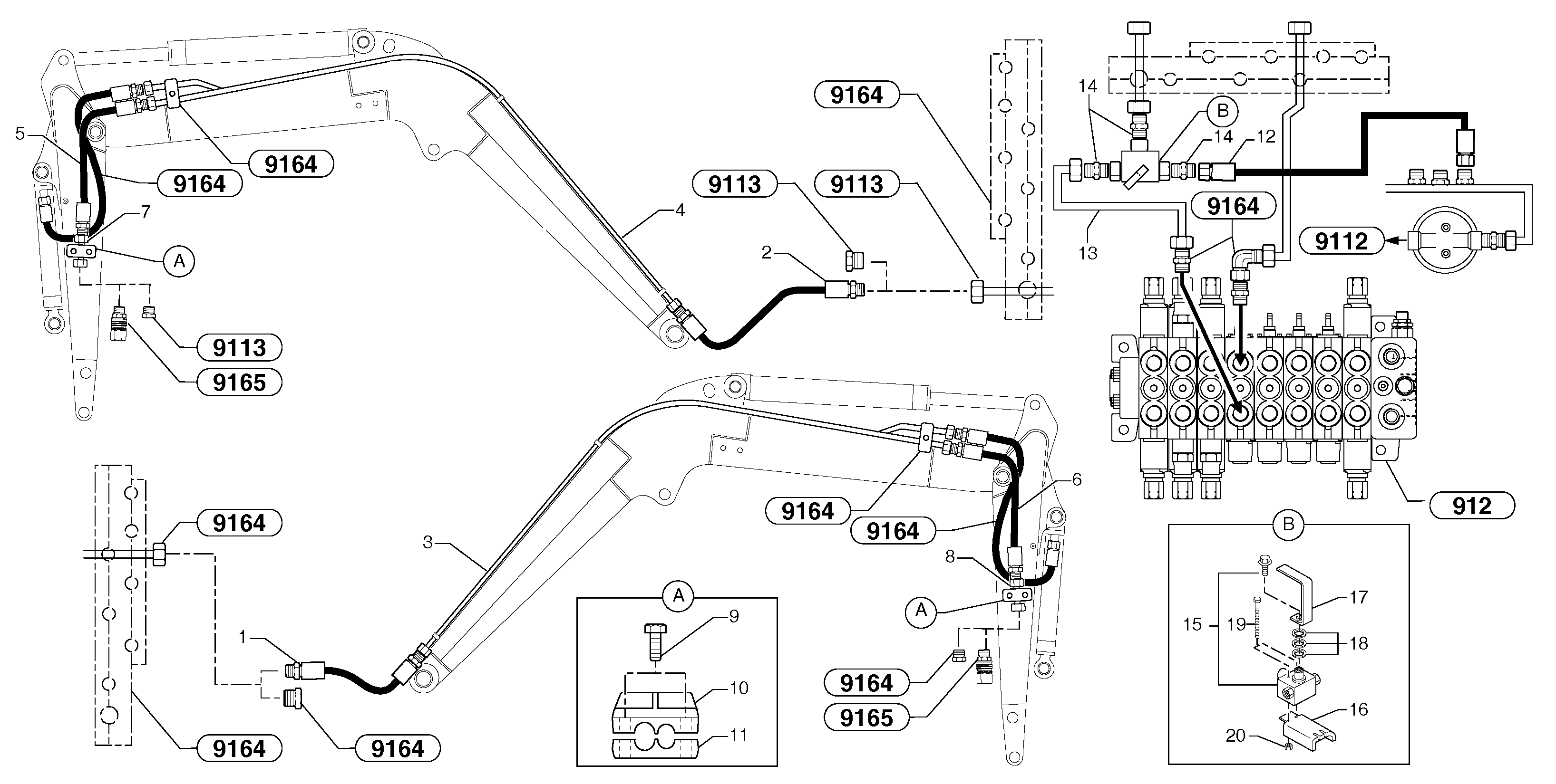 Схема запчастей Volvo EC15B - 102512 Hydraulic circuit ( double-acting ) EC15B TYPE 272 XR