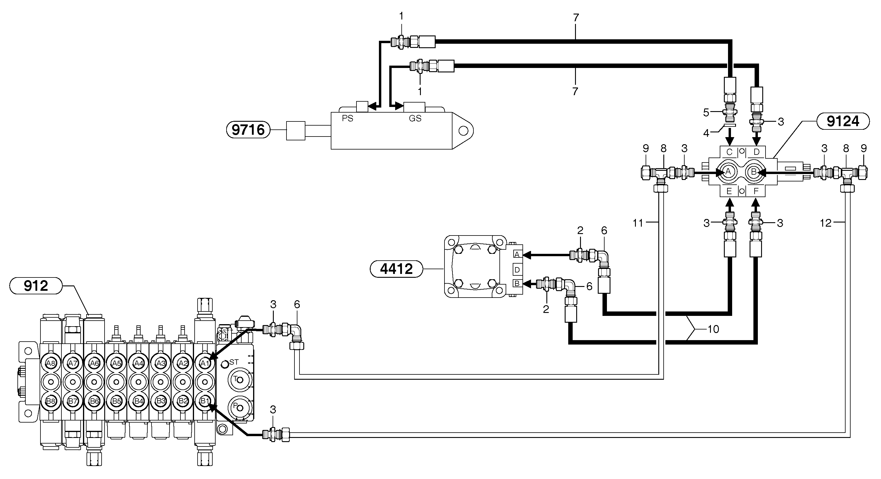 Схема запчастей Volvo EC15B - 102744 Hydr. circuit. ( boom slewing / offset ) EC15B TYPE 272 XR