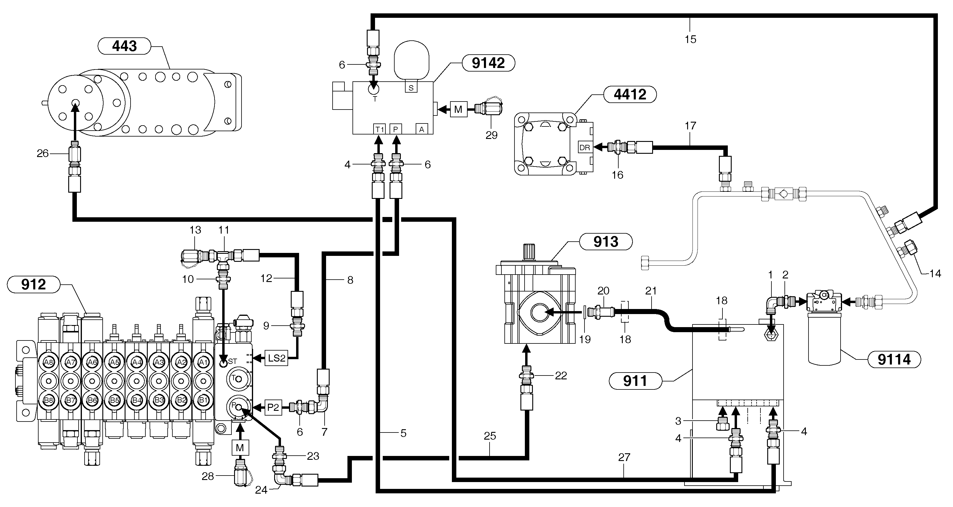 Схема запчастей Volvo EC15B - 102718 Attachments supply and return circuit EC15B TYPE 272 XT/XTV