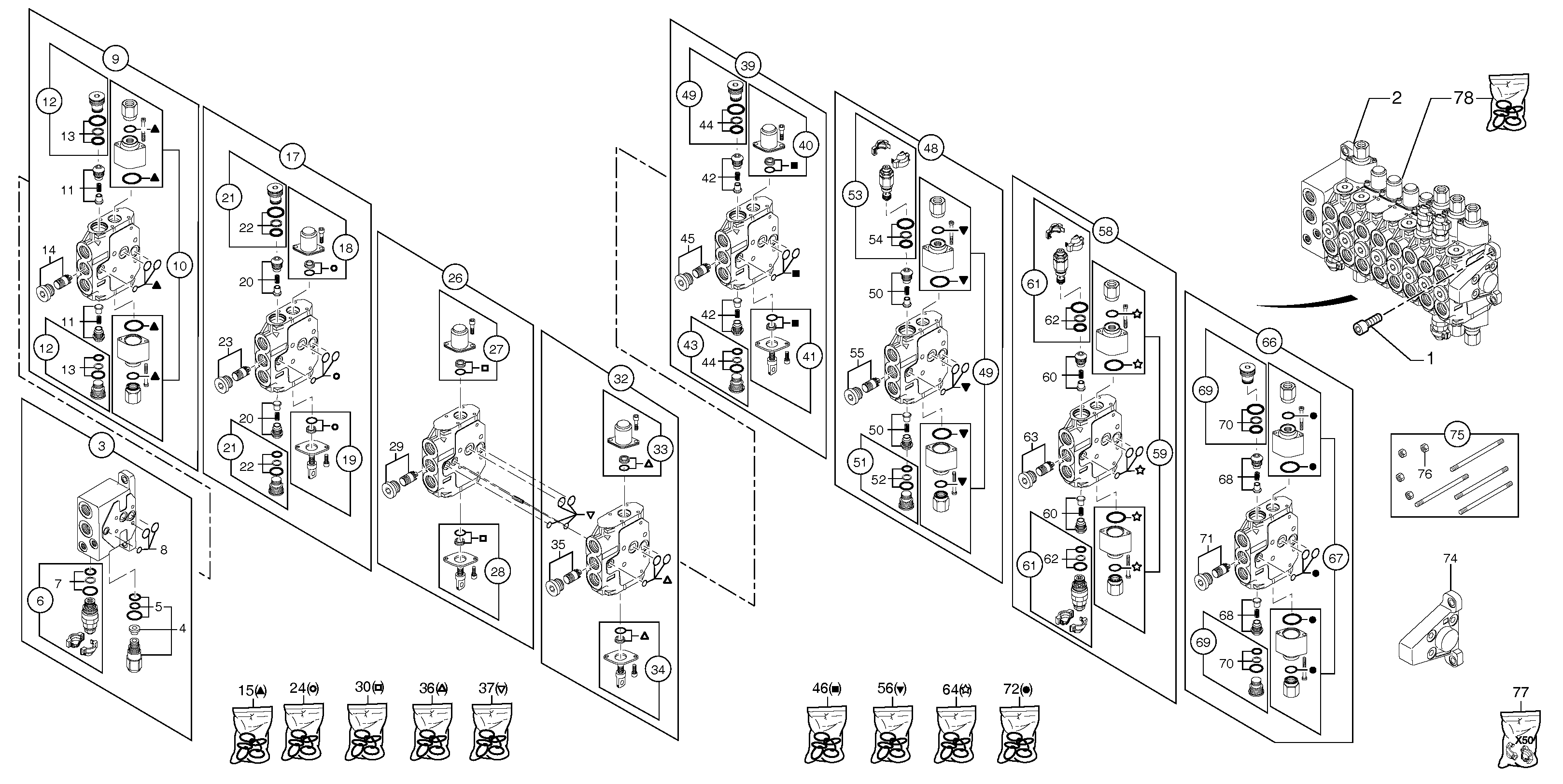 Схема запчастей Volvo EC15B - 105693 Клапан регулирующий (распределительный) восьмиходовой EC15B TYPE 272 XT/XTV