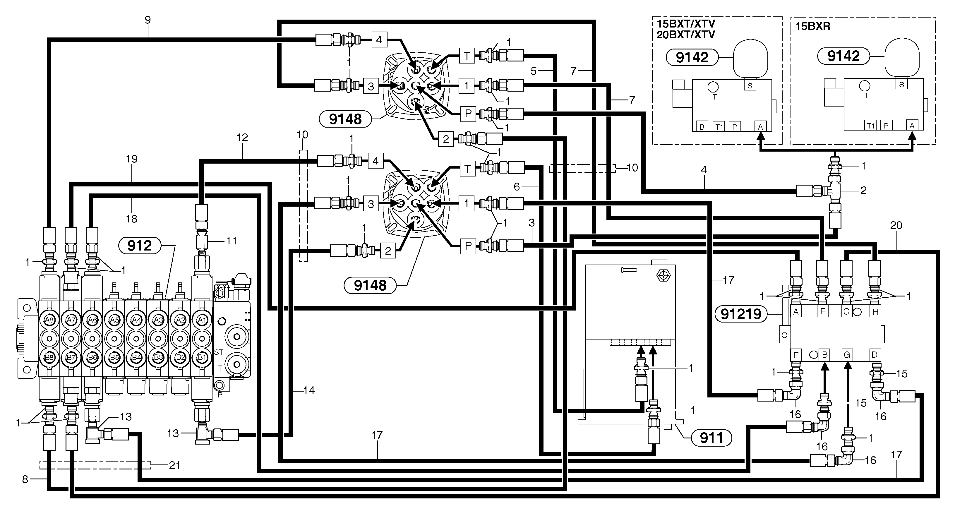 Схема запчастей Volvo EC15B - 84667 Hydr. circuit ( controls attachment ) (us) EC15B TYPE 272 XT/XTV