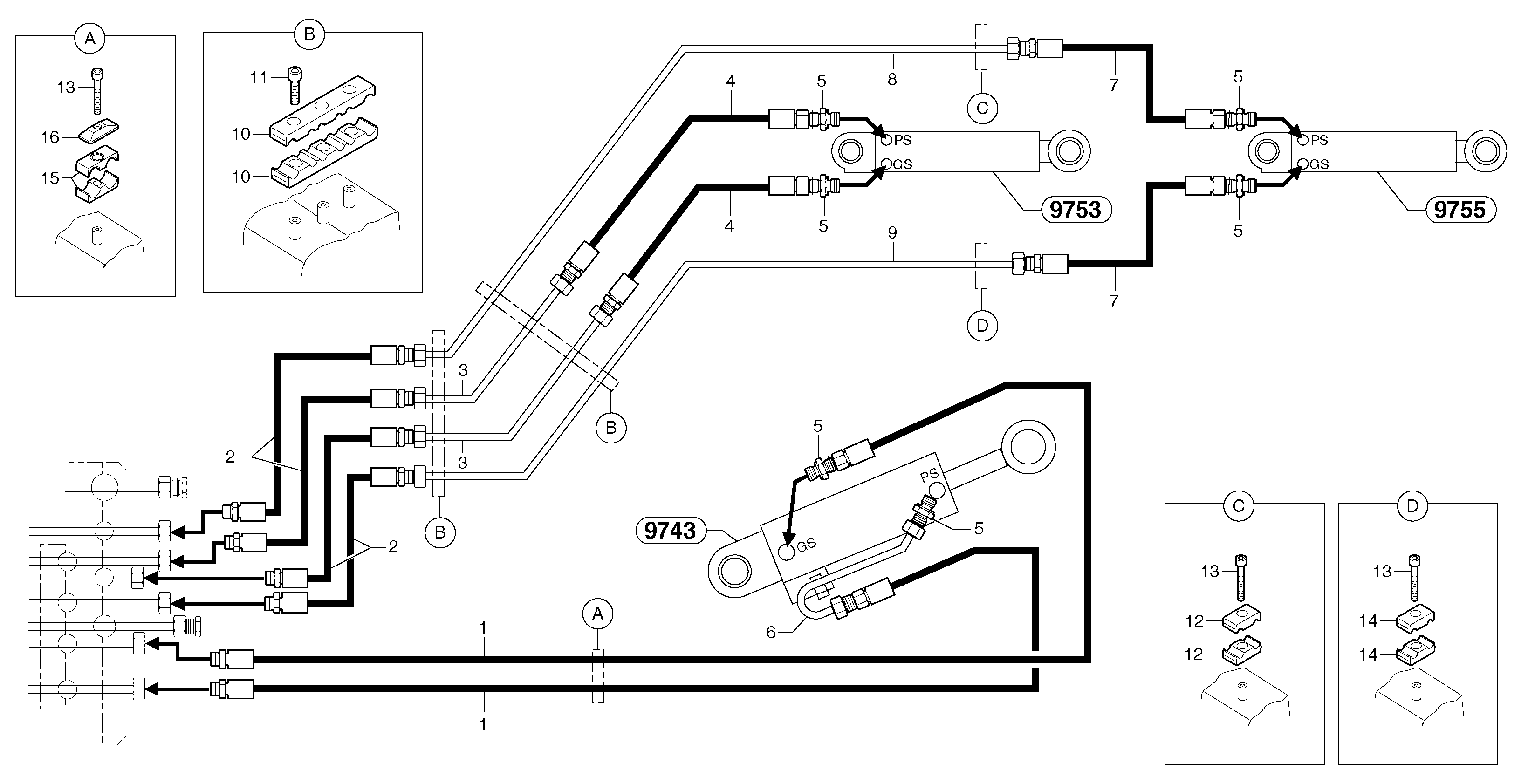 Схема запчастей Volvo EC15B - 33543 Hydr. circuit.( boom / dipper arm / bucket ) EC15B TYPE 272 XT/XTV
