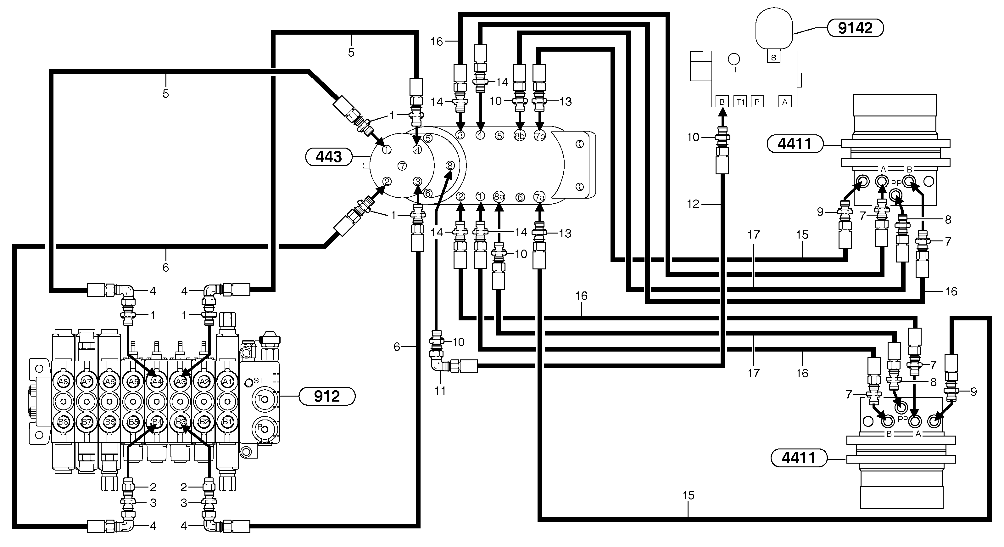 Схема запчастей Volvo EC15B - 59455 Hydr. circuit. ( travelling ) EC15B TYPE 272 XT/XTV