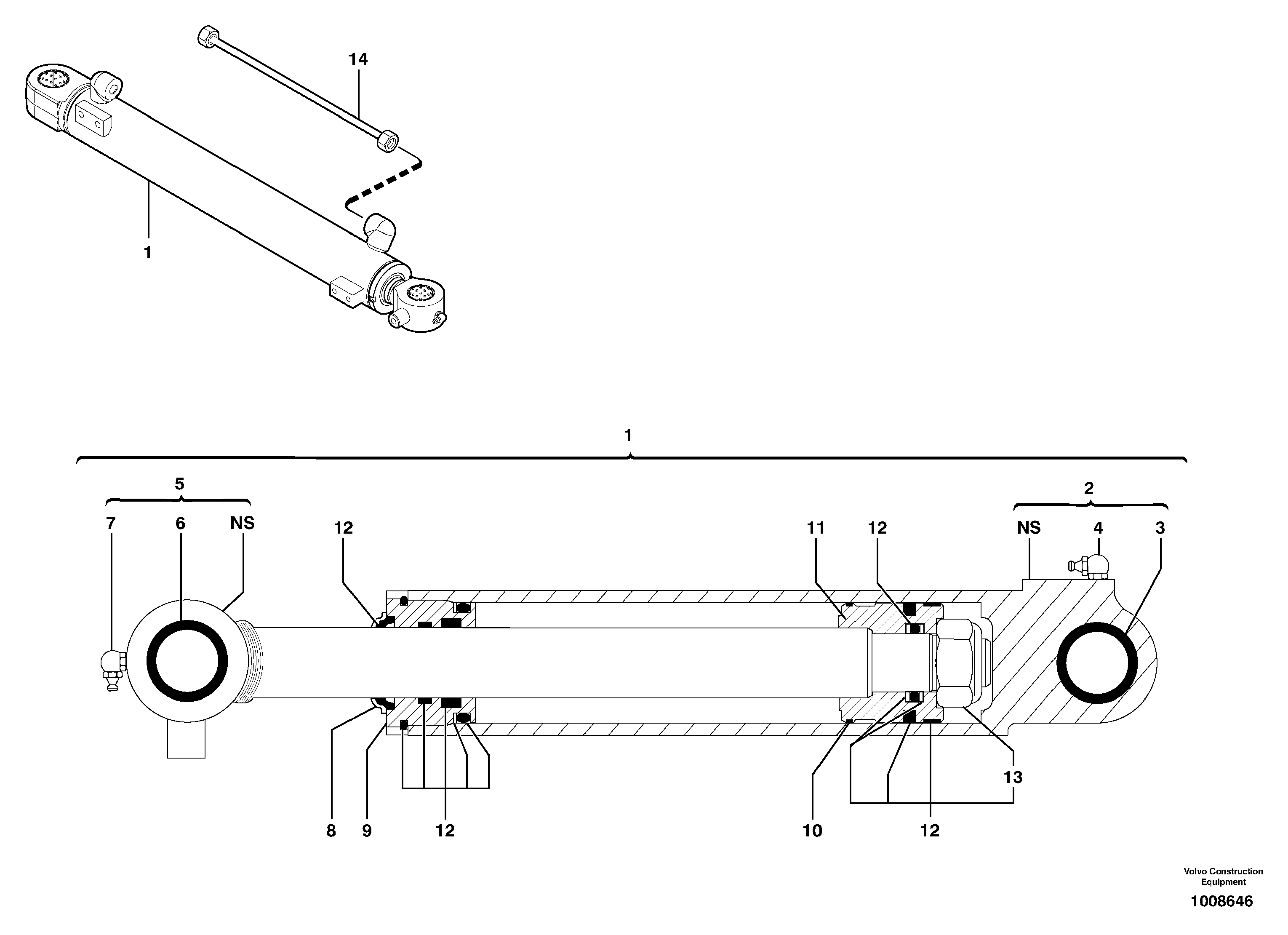 Схема запчастей Volvo EC15B - 40233 Гидроцилиндр стрелы EC15B TYPE 272 XT/XTV
