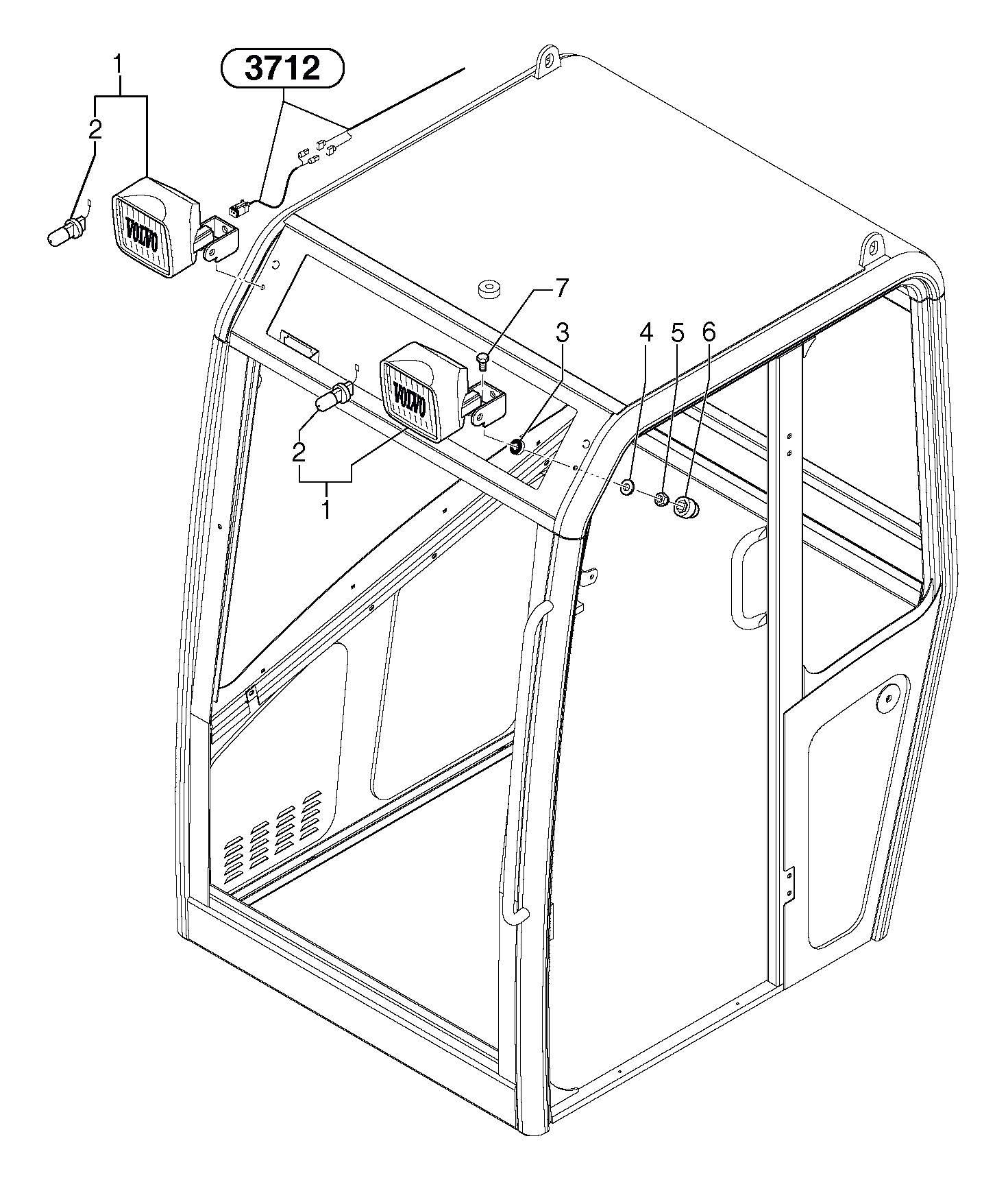 Схема запчастей Volvo EC15B - 34430 Front headlight on cab EC15B TYPE 272 XR