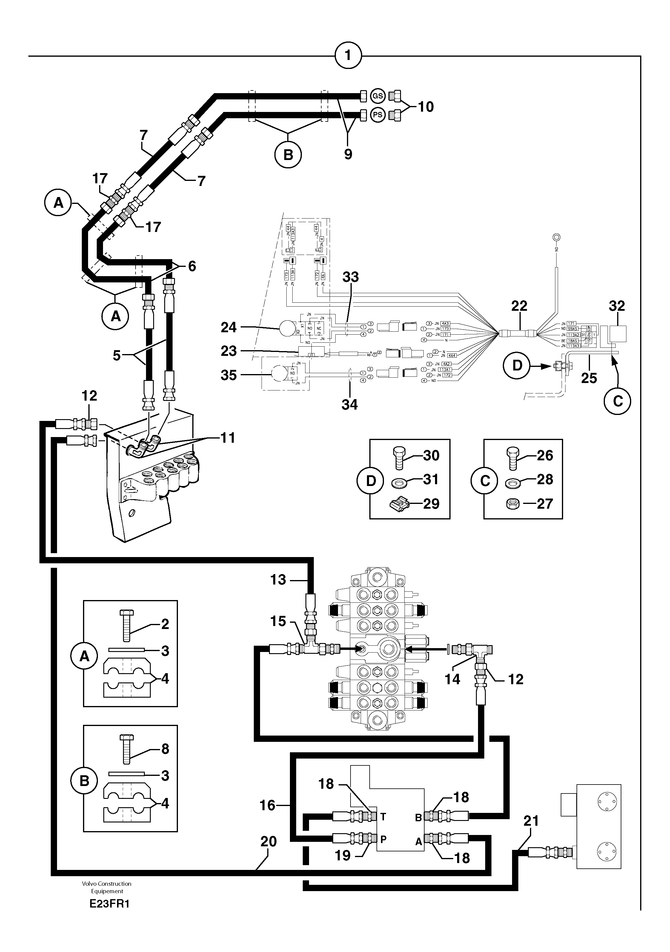 Схема запчастей Volvo EC50 - 97492 Hyd. circuit (quickfit/double-acting) EC50 TYPE 247