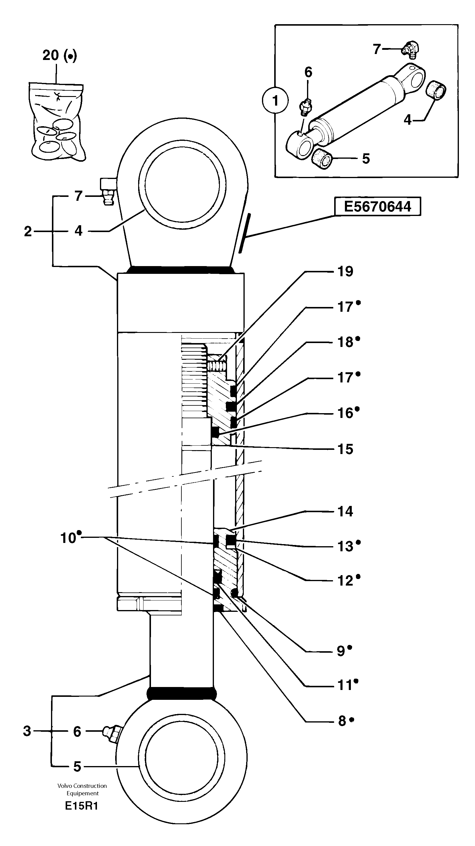 Схема запчастей Volvo EC50 - 6183 Цилиндр ковша EC50 TYPE 247
