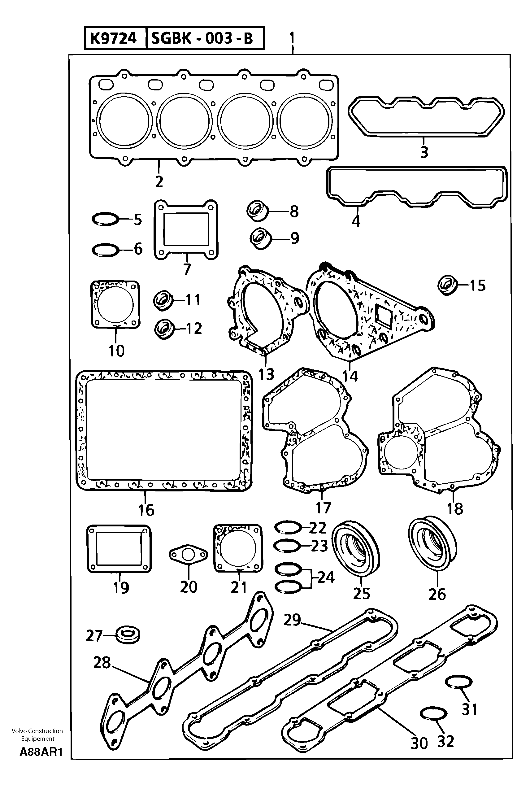 Схема запчастей Volvo EC50 - 106001 Engine gasket kit EC50 TYPE 247