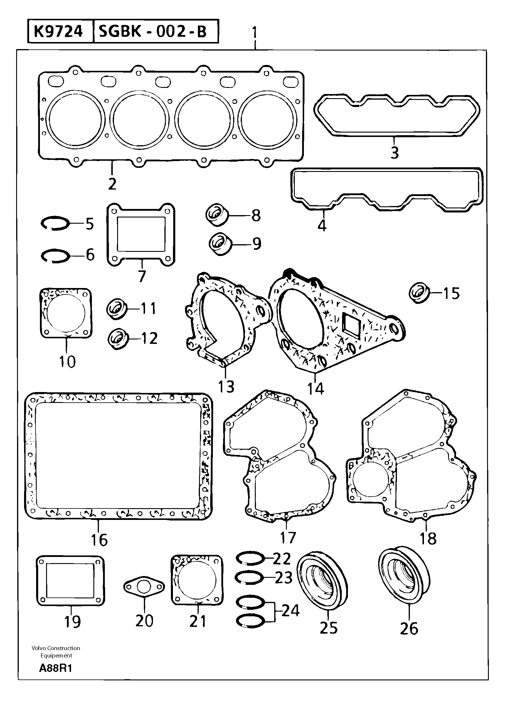 Схема запчастей Volvo EC50 - 9266 Engine gasket kit EC50 TYPE 247