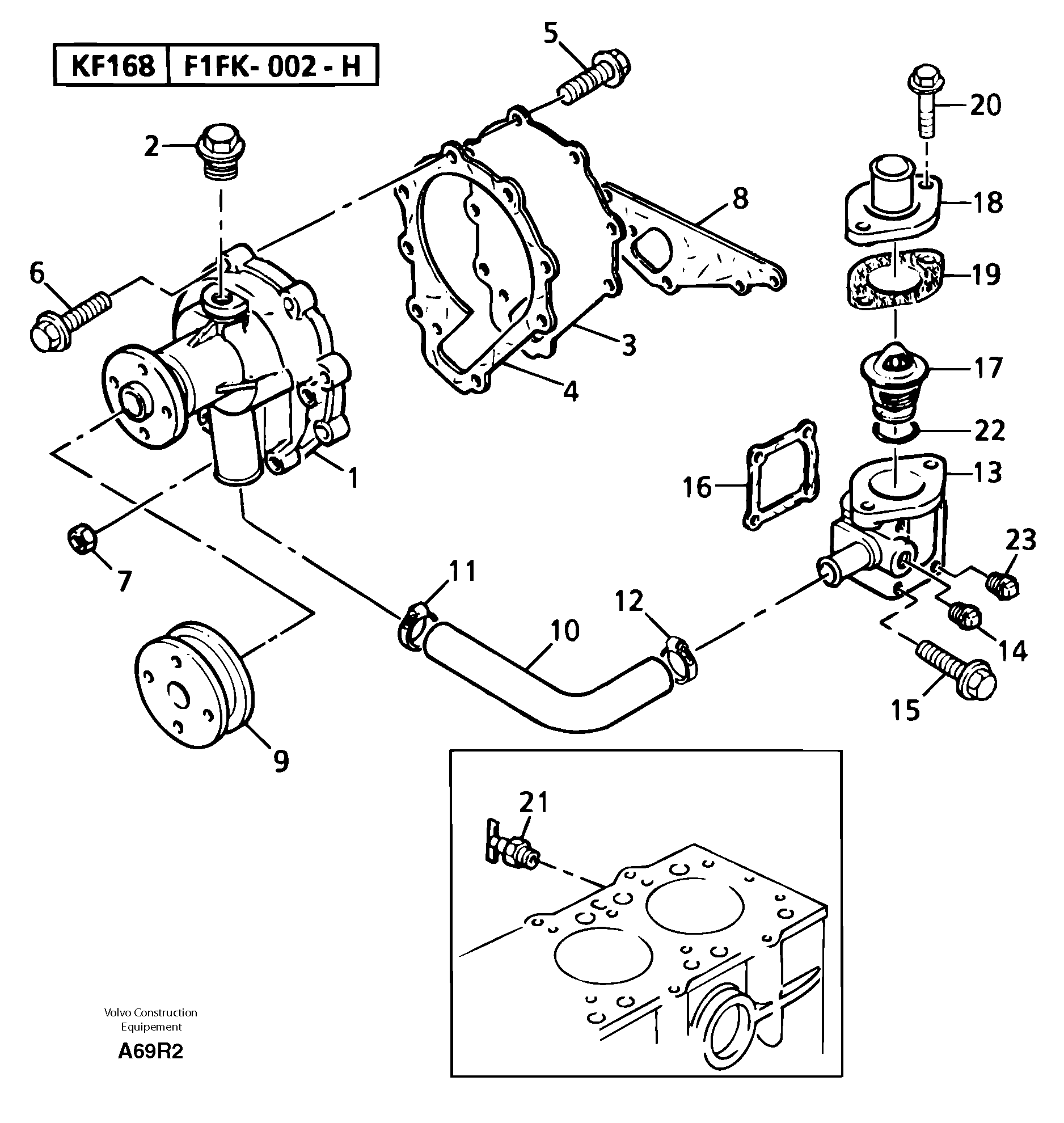 Схема запчастей Volvo EC50 - 104252 Water pump / thermostat EC50VV TYPE 247