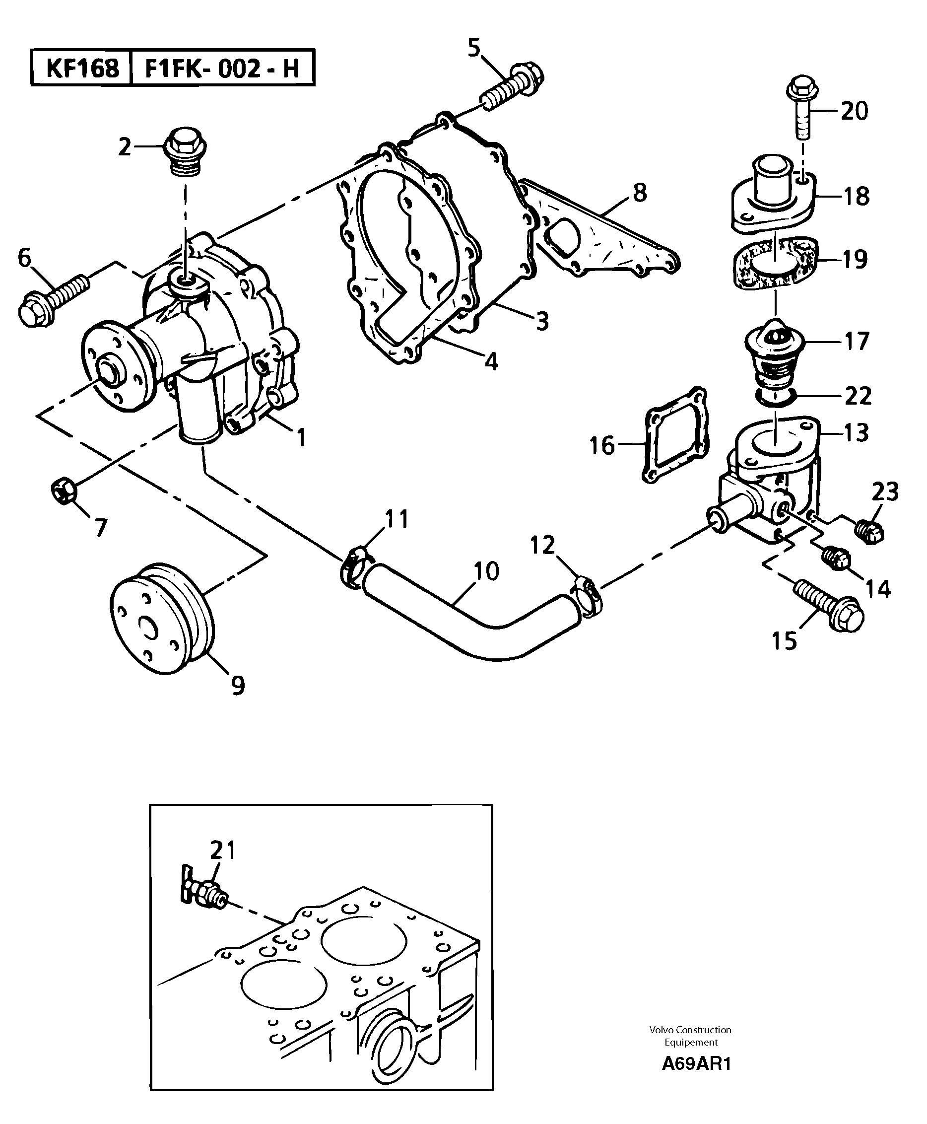 Схема запчастей Volvo EC50 - 103353 Water pump / thermostat EC50 TYPE 247