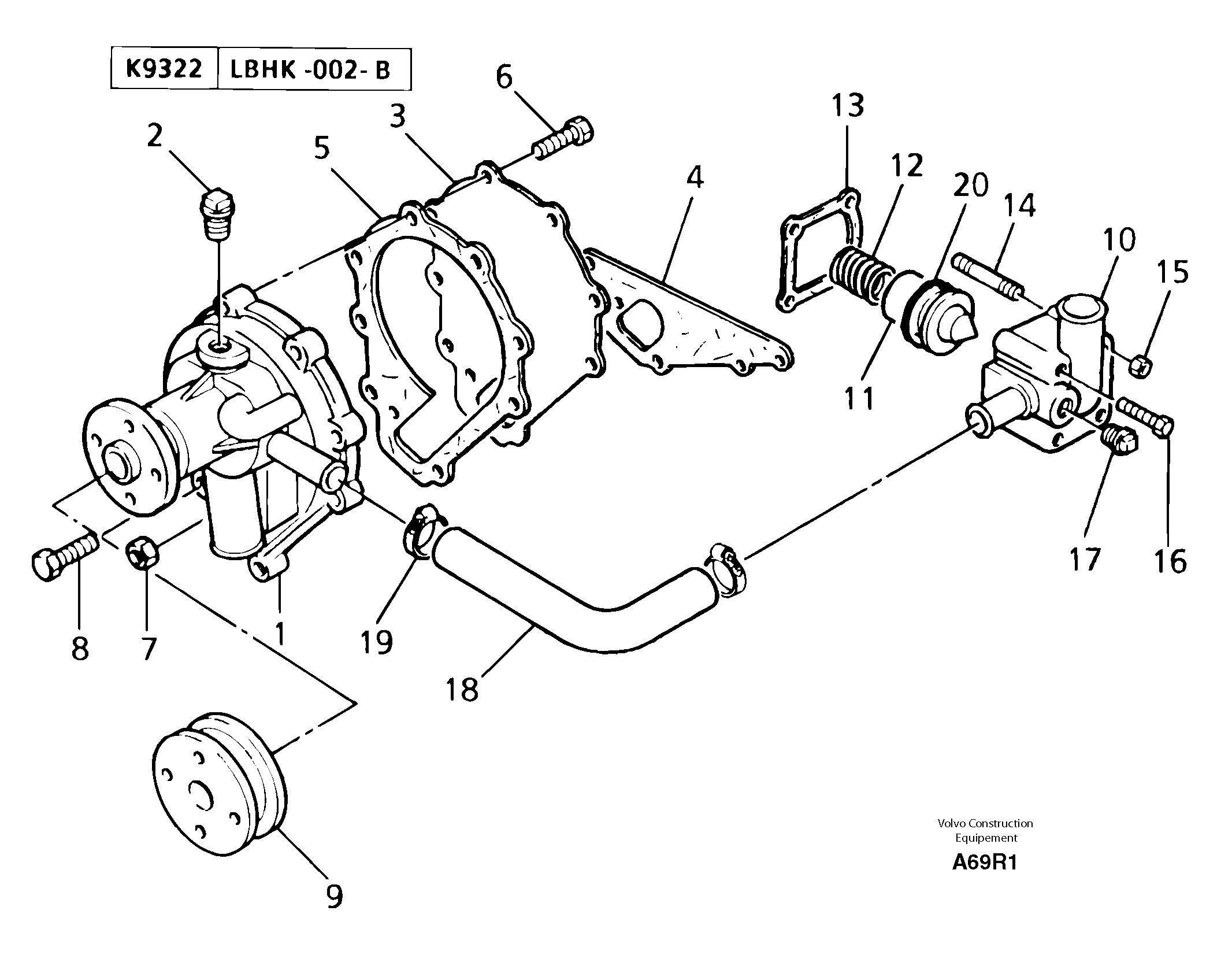 Схема запчастей Volvo EC50 - 8665 Water pump / thermostat EC50 TYPE 247
