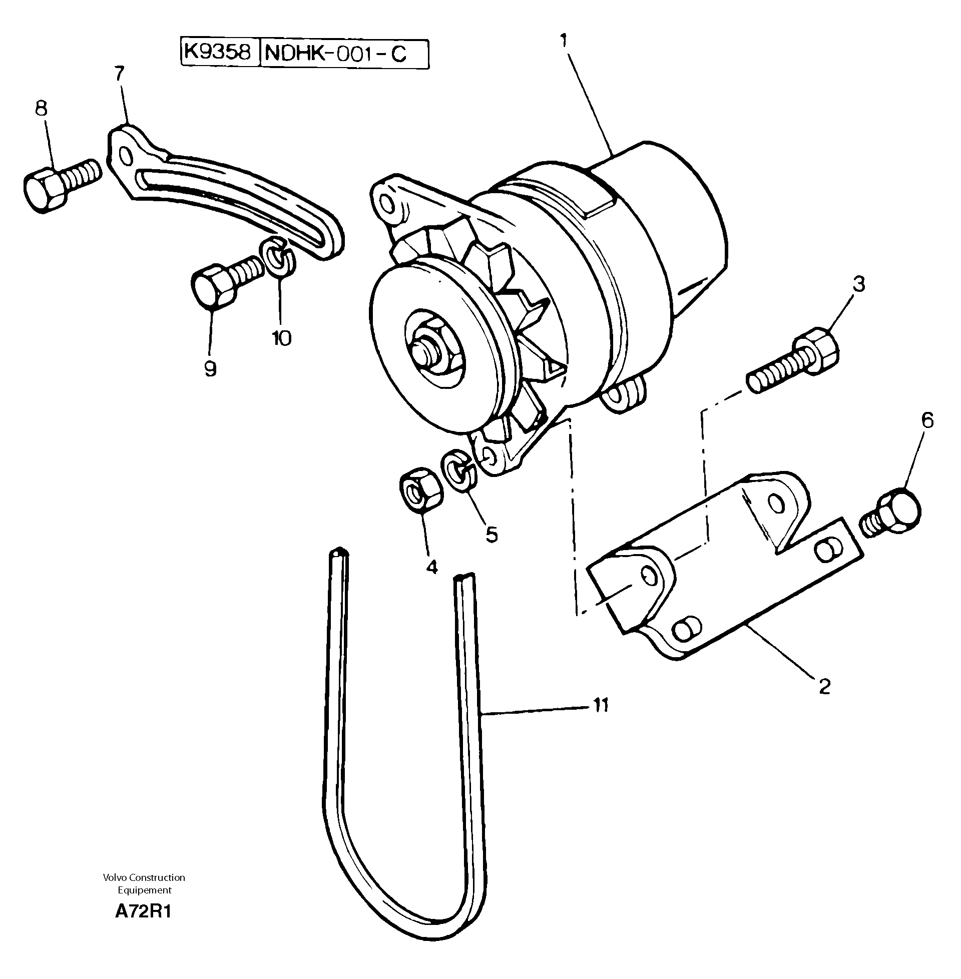 Схема запчастей Volvo EC50 - 8677 Alternator installation EC50 TYPE 247