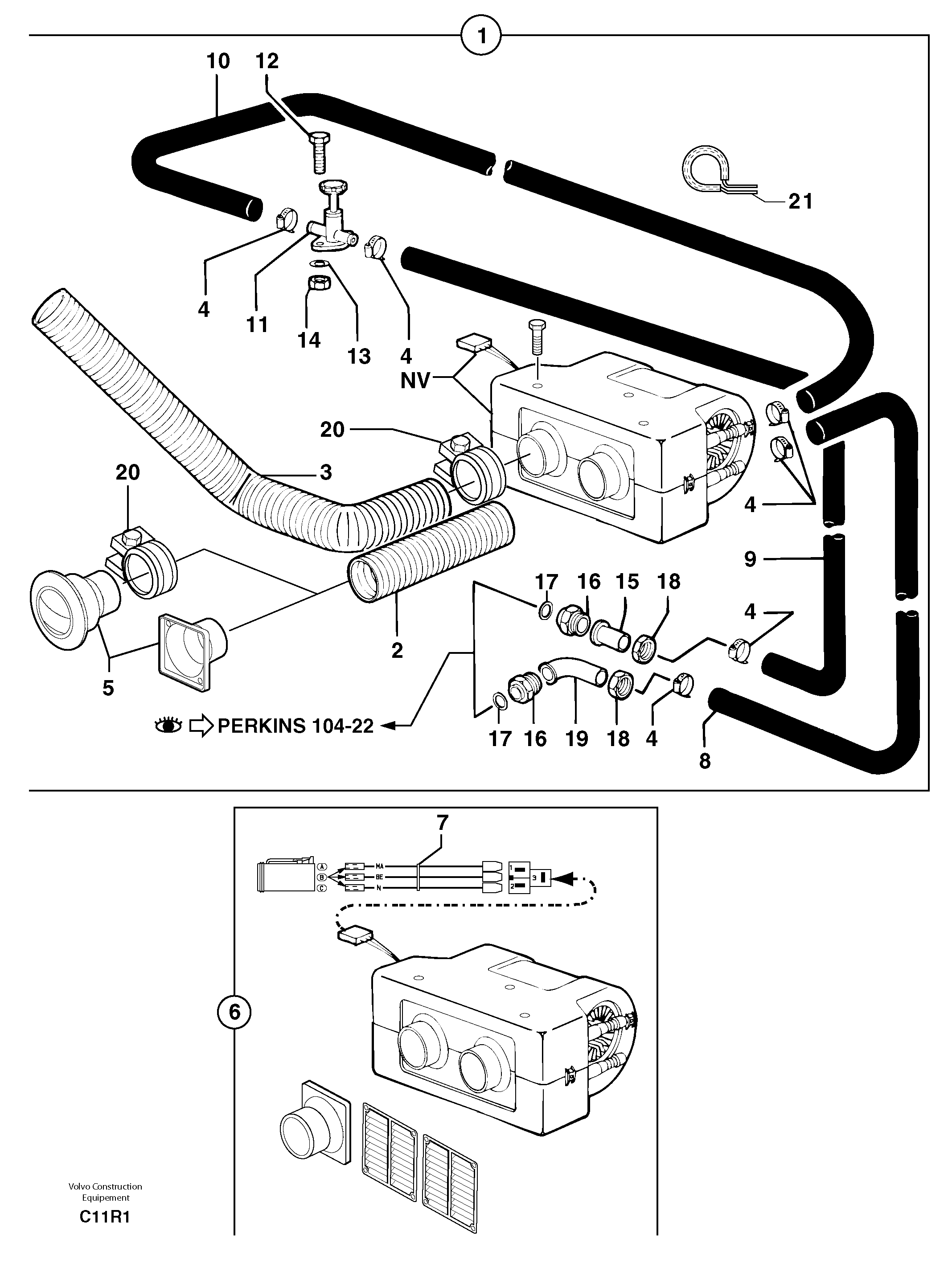 Схема запчастей Volvo EC50 - 105135 Cab heating EC50VV TYPE 247