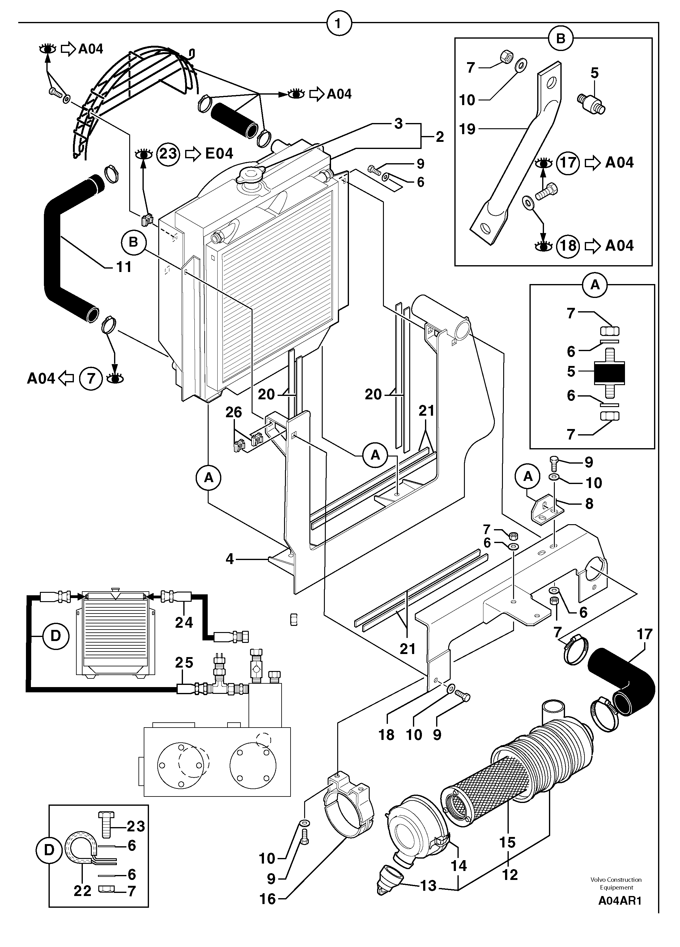 Схема запчастей Volvo EC50 - 104000 Radiator ( water ) / oil cooler ( kit ) EC50VV TYPE 247