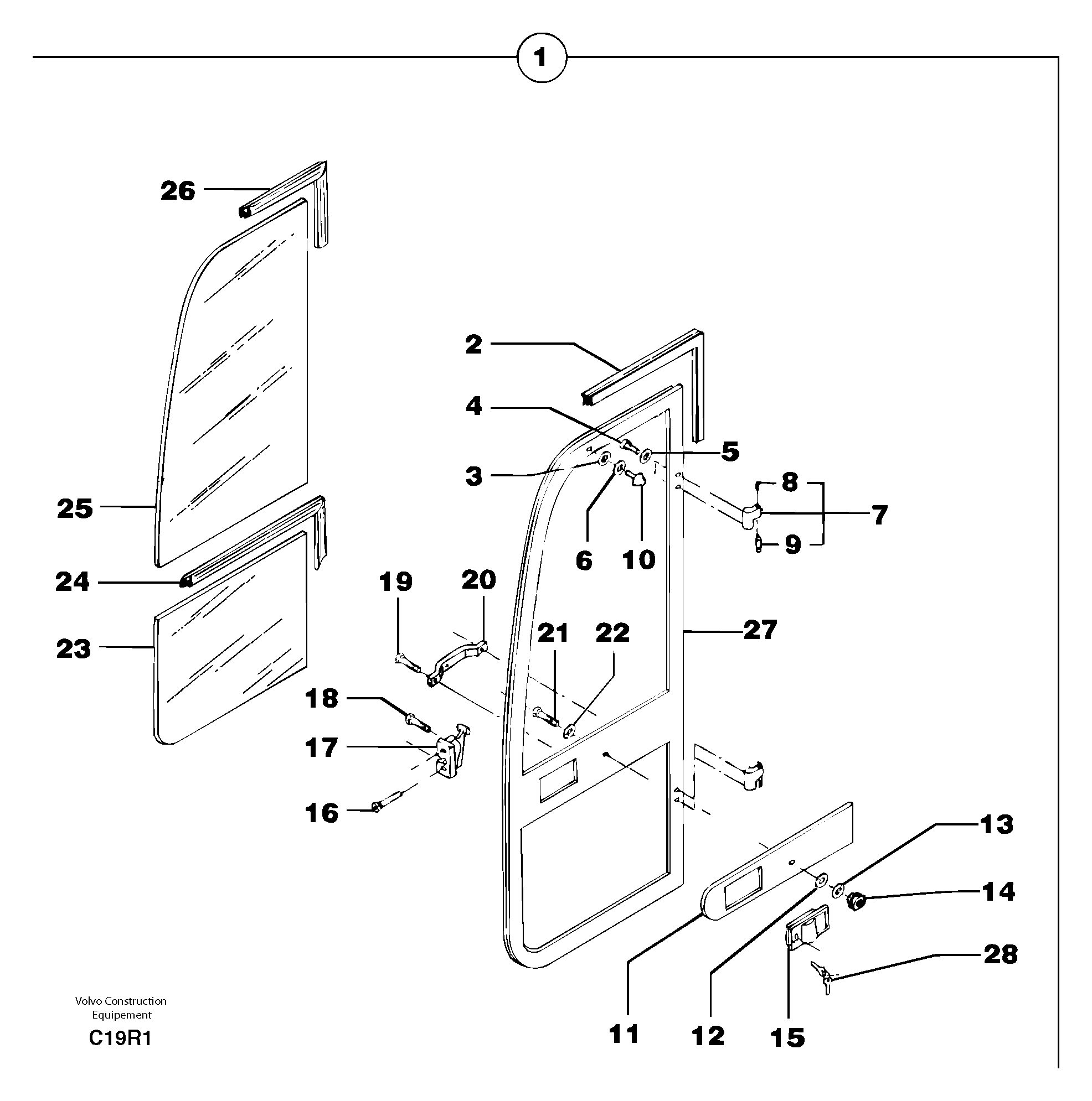 Схема запчастей Volvo EC50 - 12544 Cab : door EC50 TYPE 247