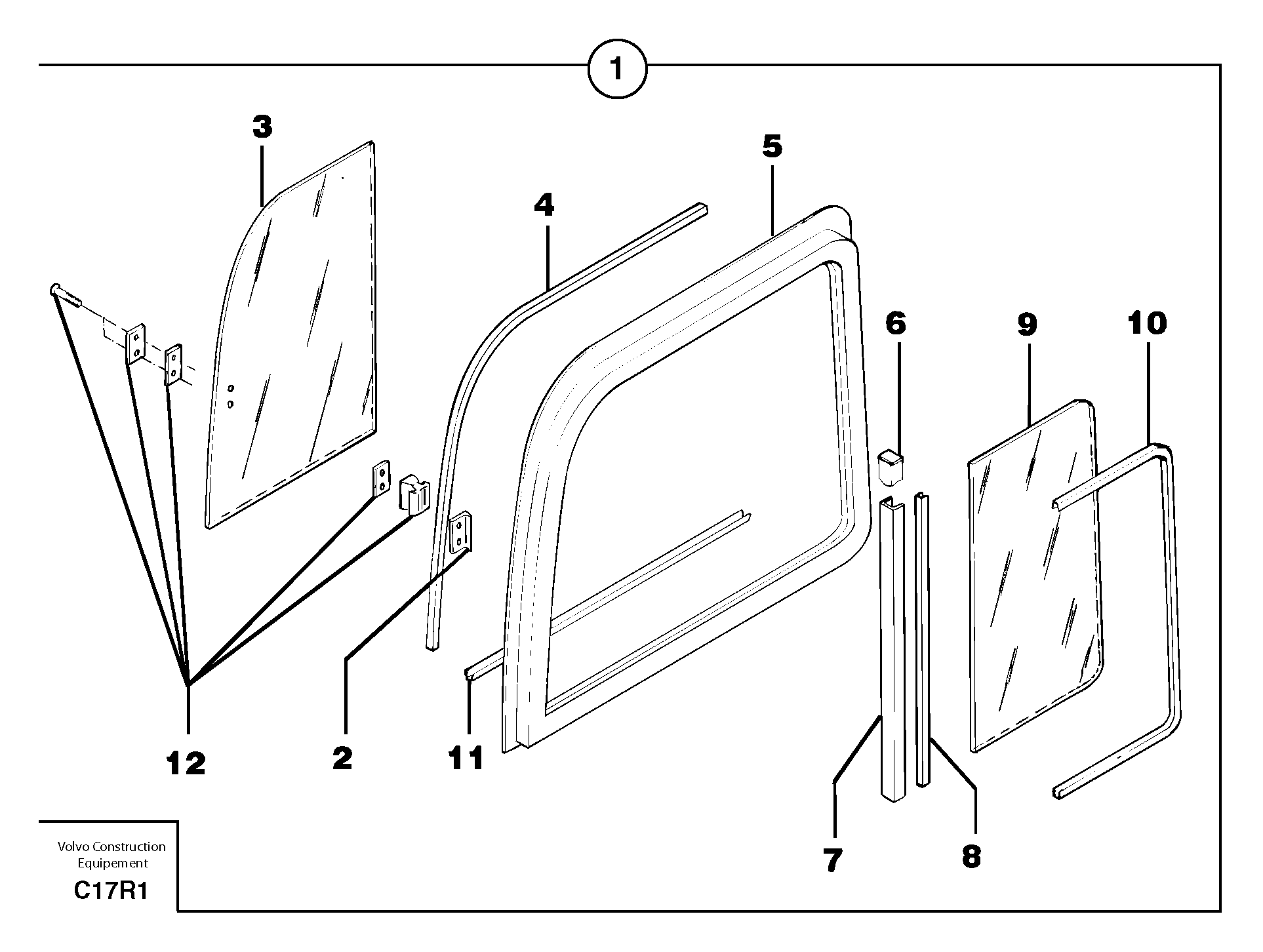 Схема запчастей Volvo EC50 - 12547 Cab : sliding window ( right ) EC50 TYPE 247
