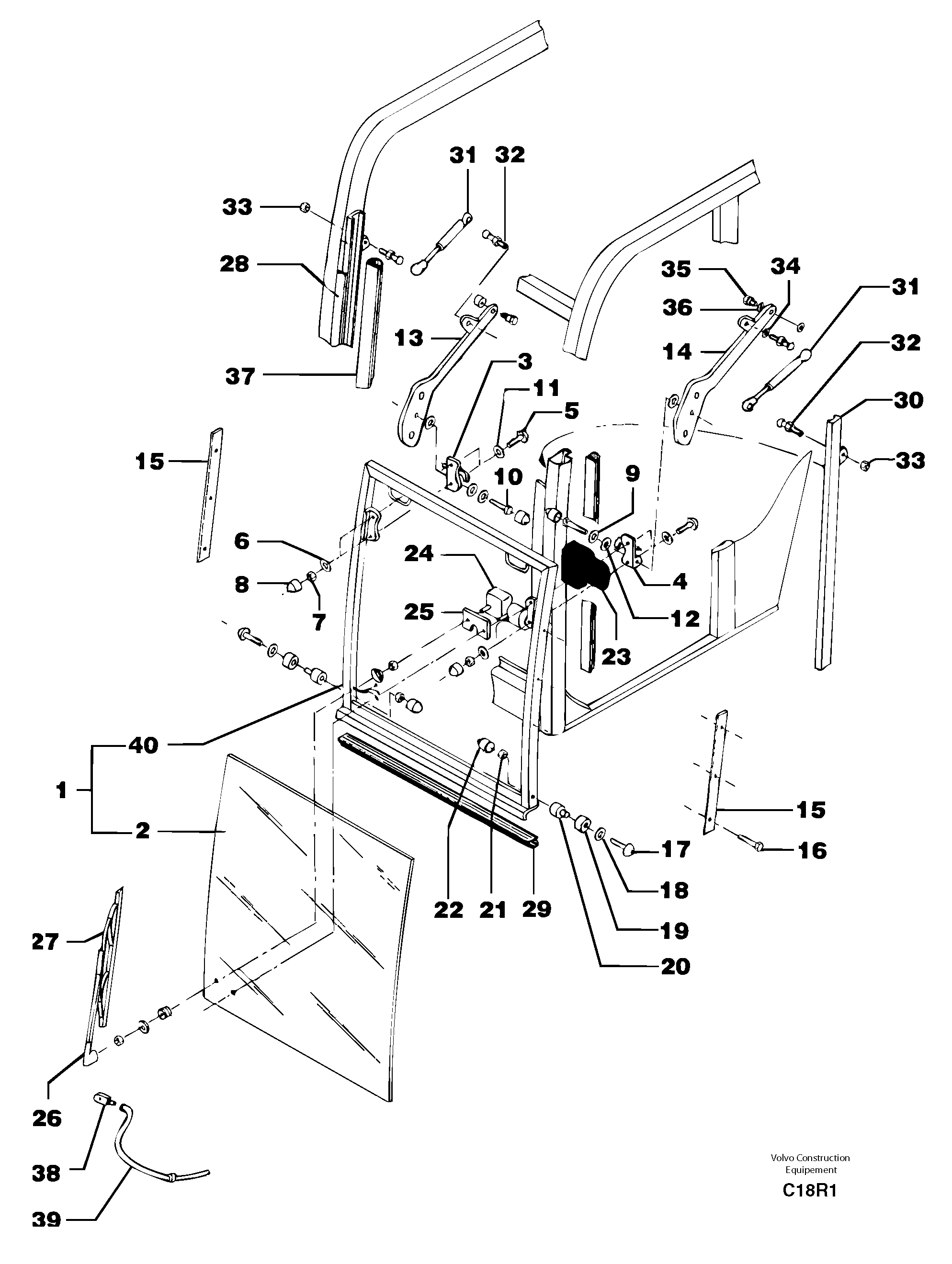 Схема запчастей Volvo EC50 - 12548 Cab : sliding window ( front ) EC50 TYPE 247