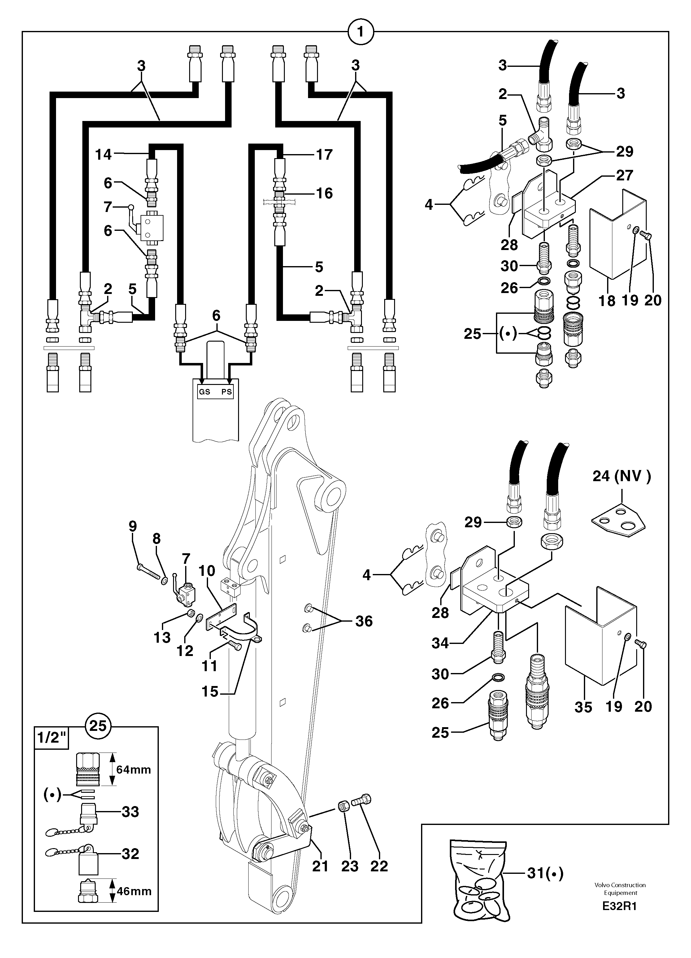 Схема запчастей Volvo EC50 - 101952 Hydr. circuit. ( attachment ) ( grab jaw ) EC50VV TYPE 247