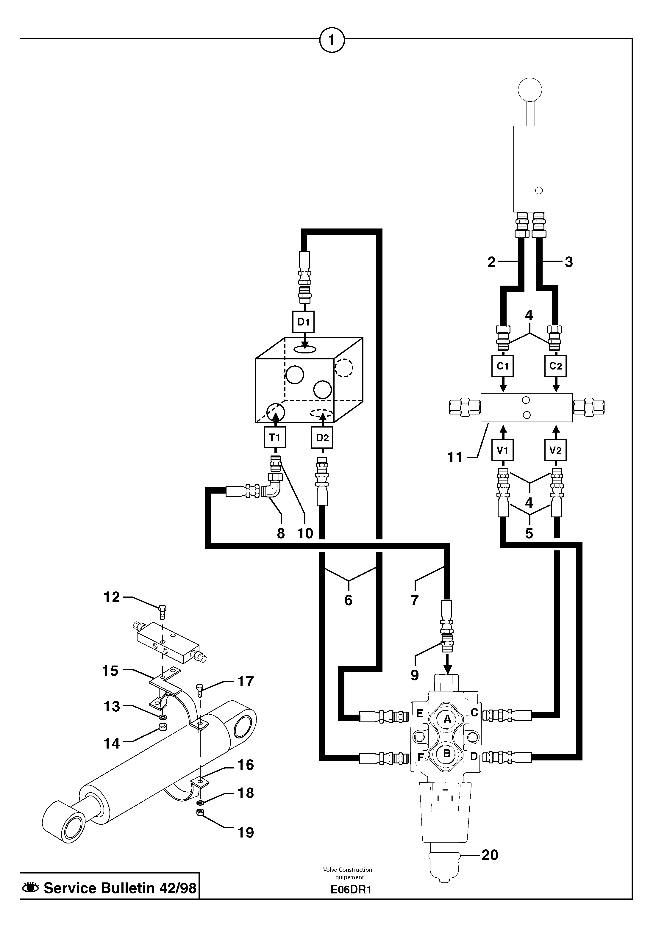 Схема запчастей Volvo EC50 - 14565 Hydraulic circuit ( balancing valve / offset cylinder ) EC50VV TYPE 247