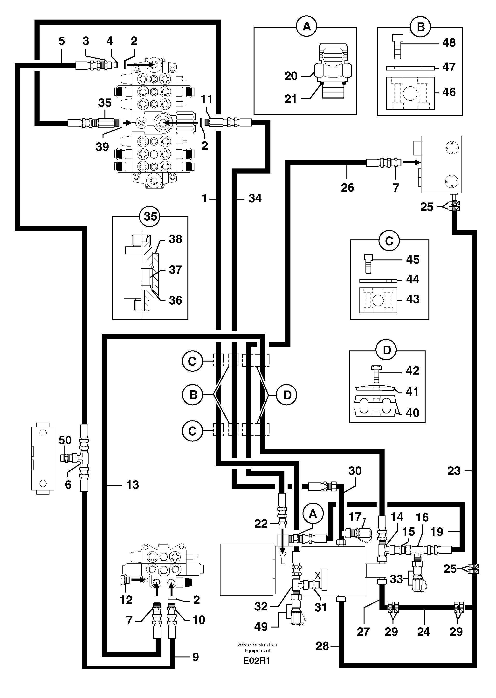Схема запчастей Volvo EC50 - 14201 Attachments supply and return circuit EC50 TYPE 247