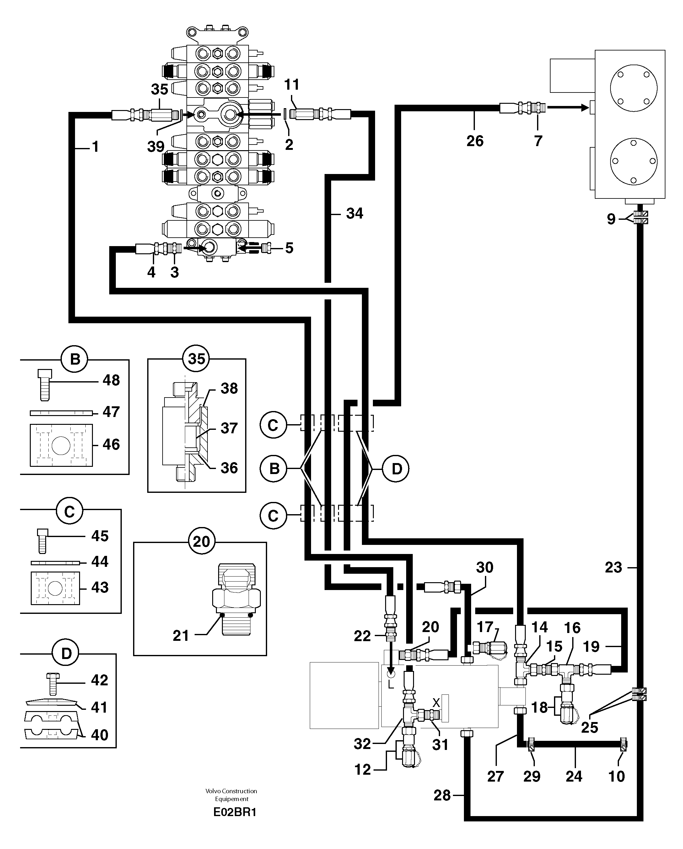 Схема запчастей Volvo EC50 - 14202 Attachments supply and return circuit EC50 TYPE 247