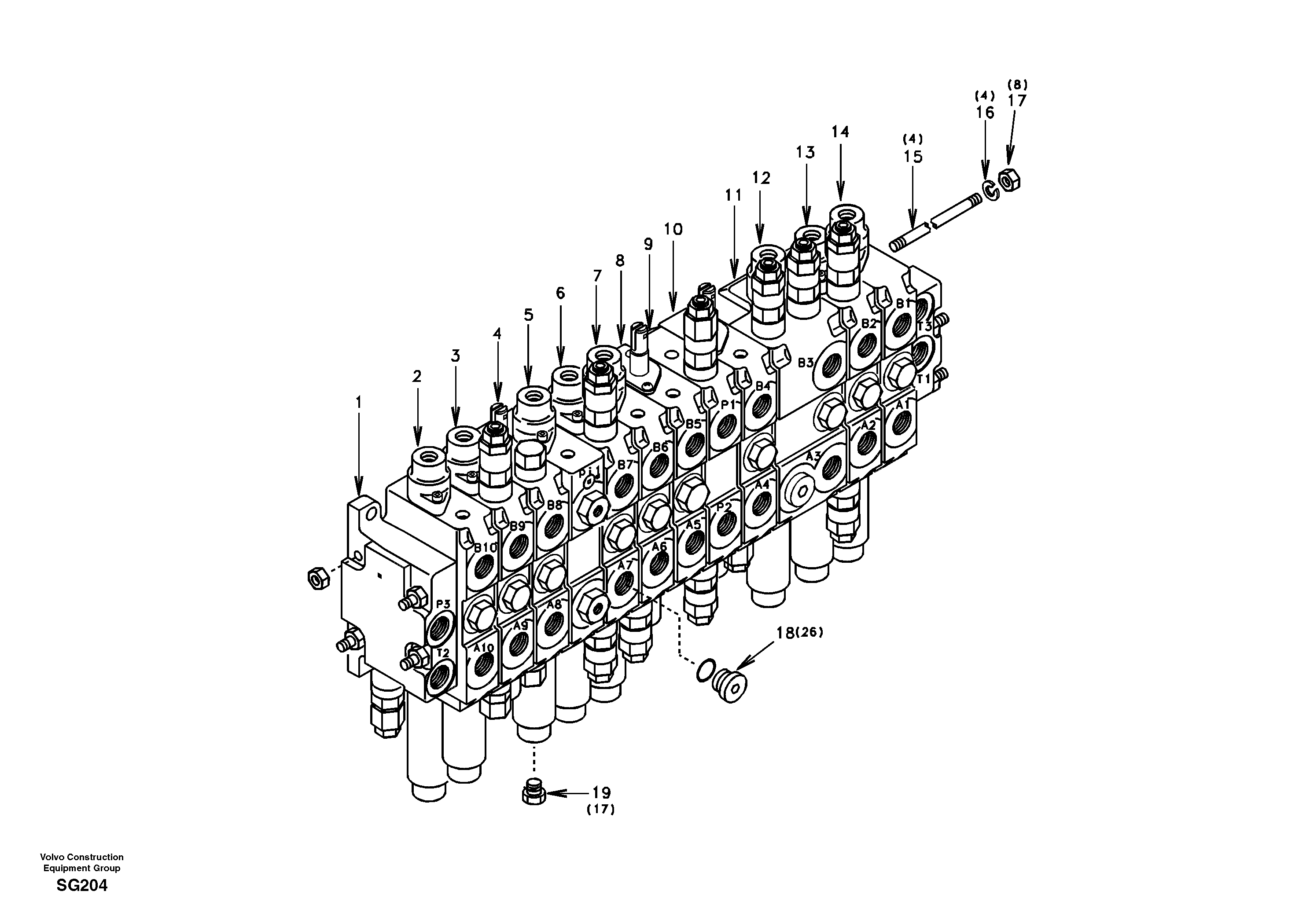 Схема запчастей Volvo EC55 - 79543 Control valve with fitting parts EC55 SER NO 3001 -