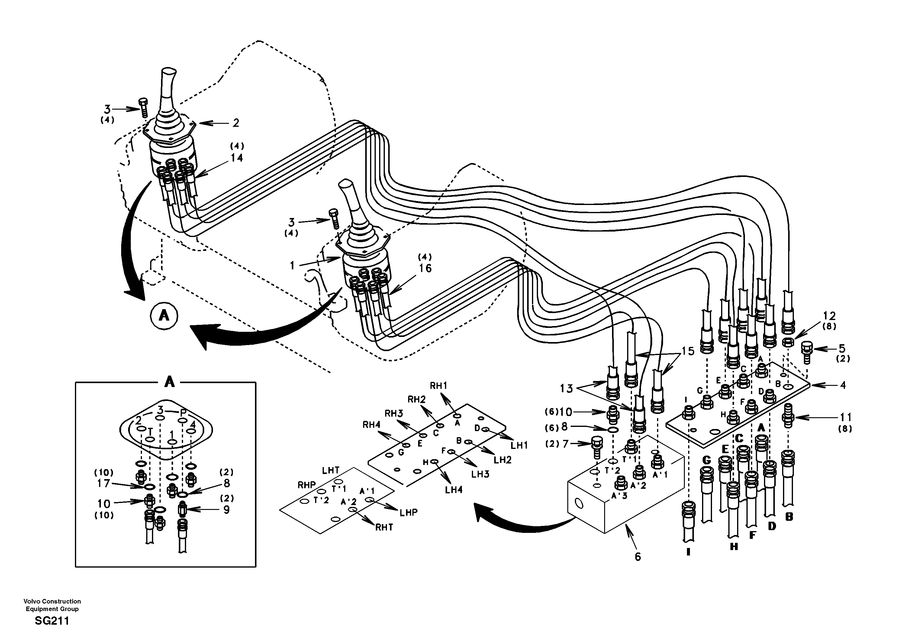 Схема запчастей Volvo EC55 - 50528 Servo system, control valve to remote control valve EC55 SER NO 3001 -