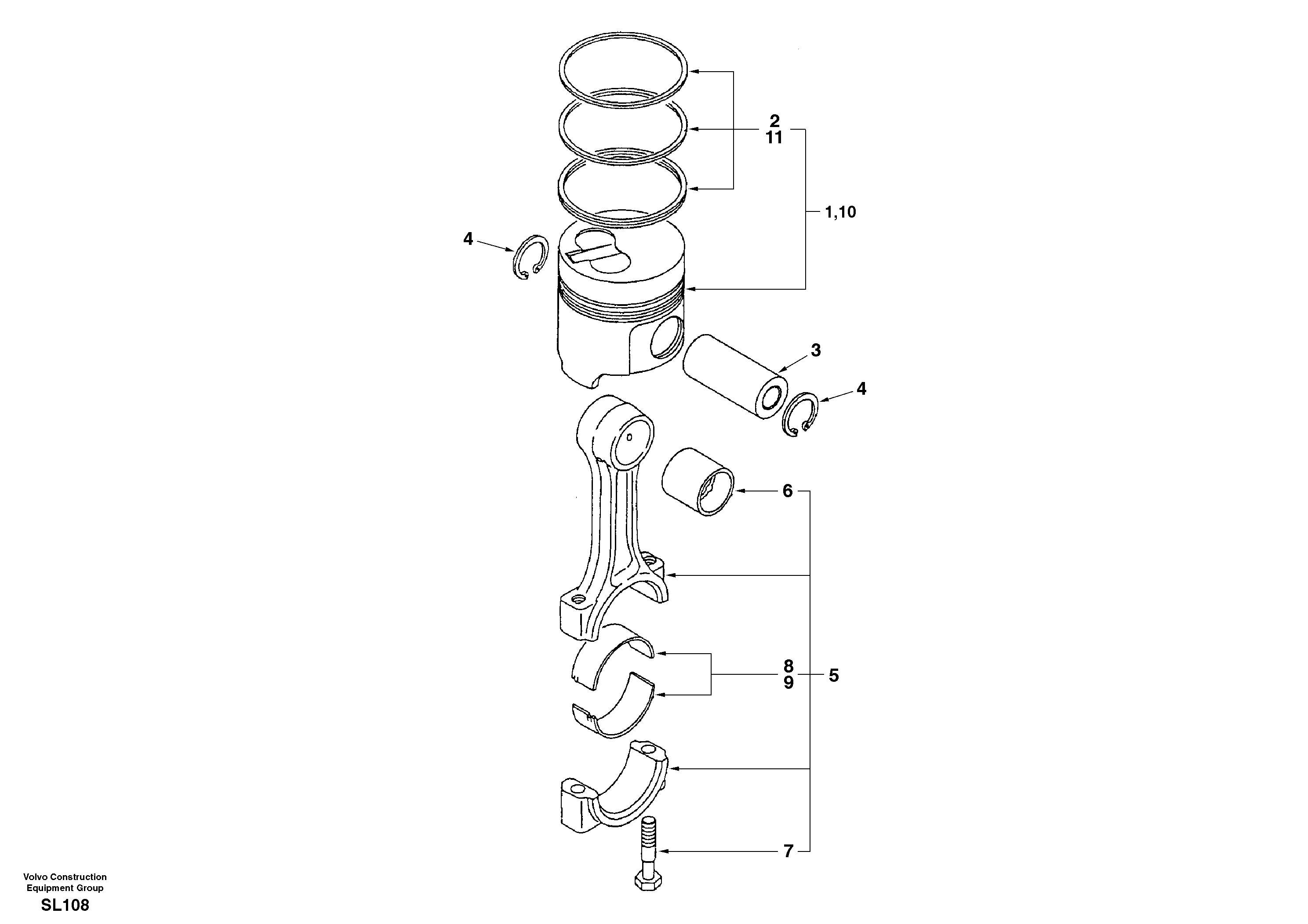 Схема запчастей Volvo EC55 - 60301 Шатун и поршень EC55 SER NO 5001-