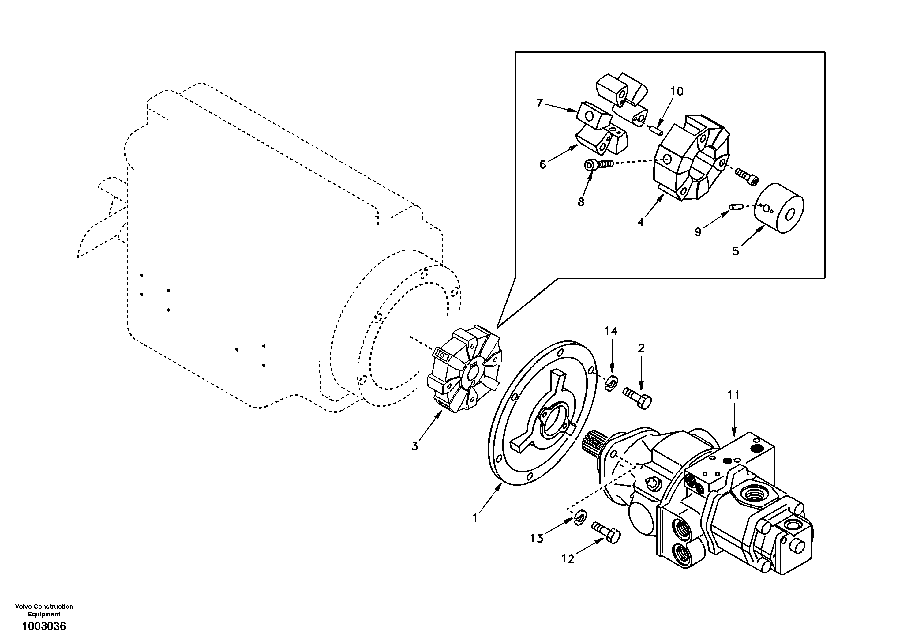 Схема запчастей Volvo EC55 - 86714 Pump gearbox with assembling parts EC55 SER NO 5001-