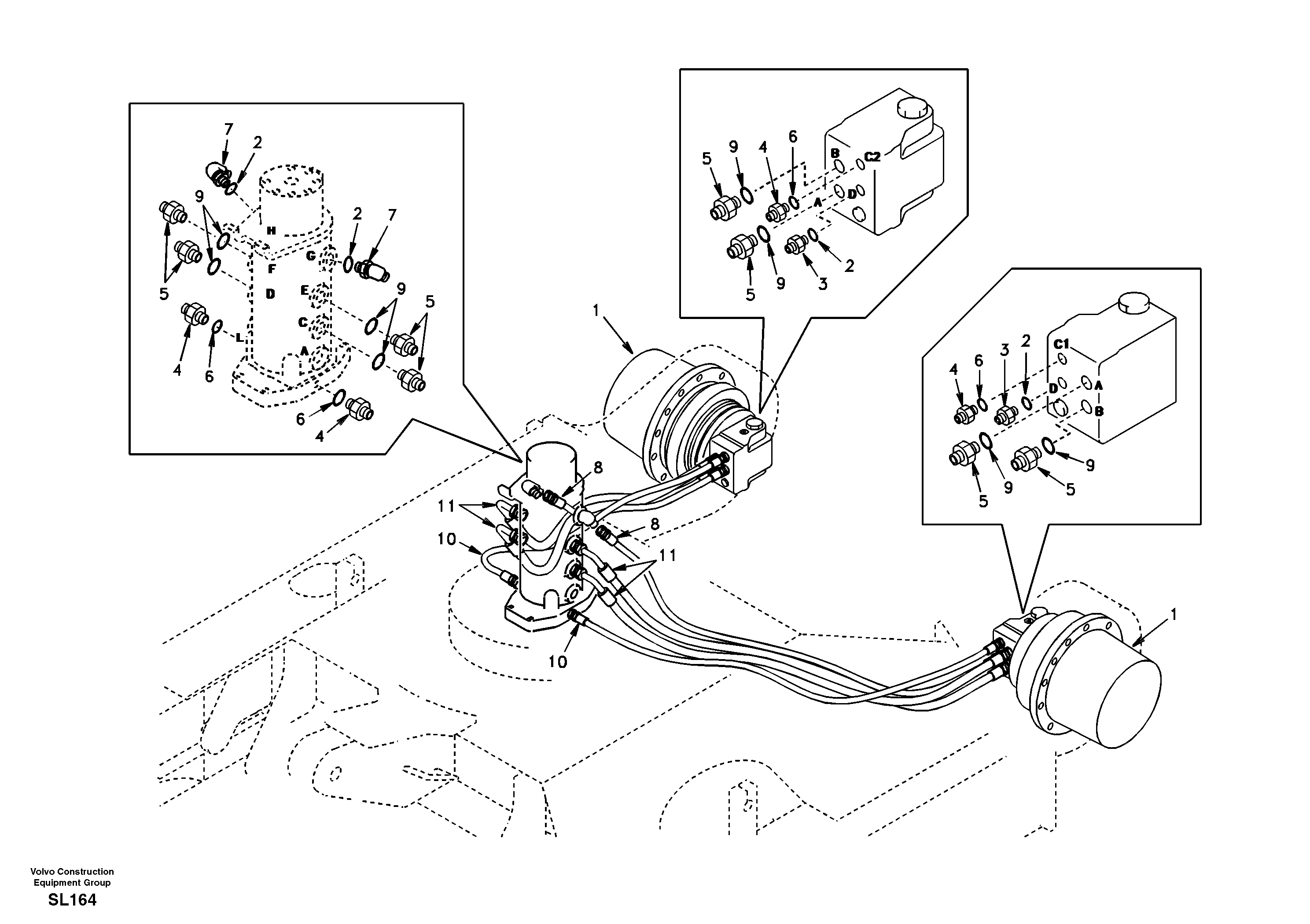 Схема запчастей Volvo EC55 - 19256 Turning joint line, turning joint to travel motor EC55 SER NO 5001-