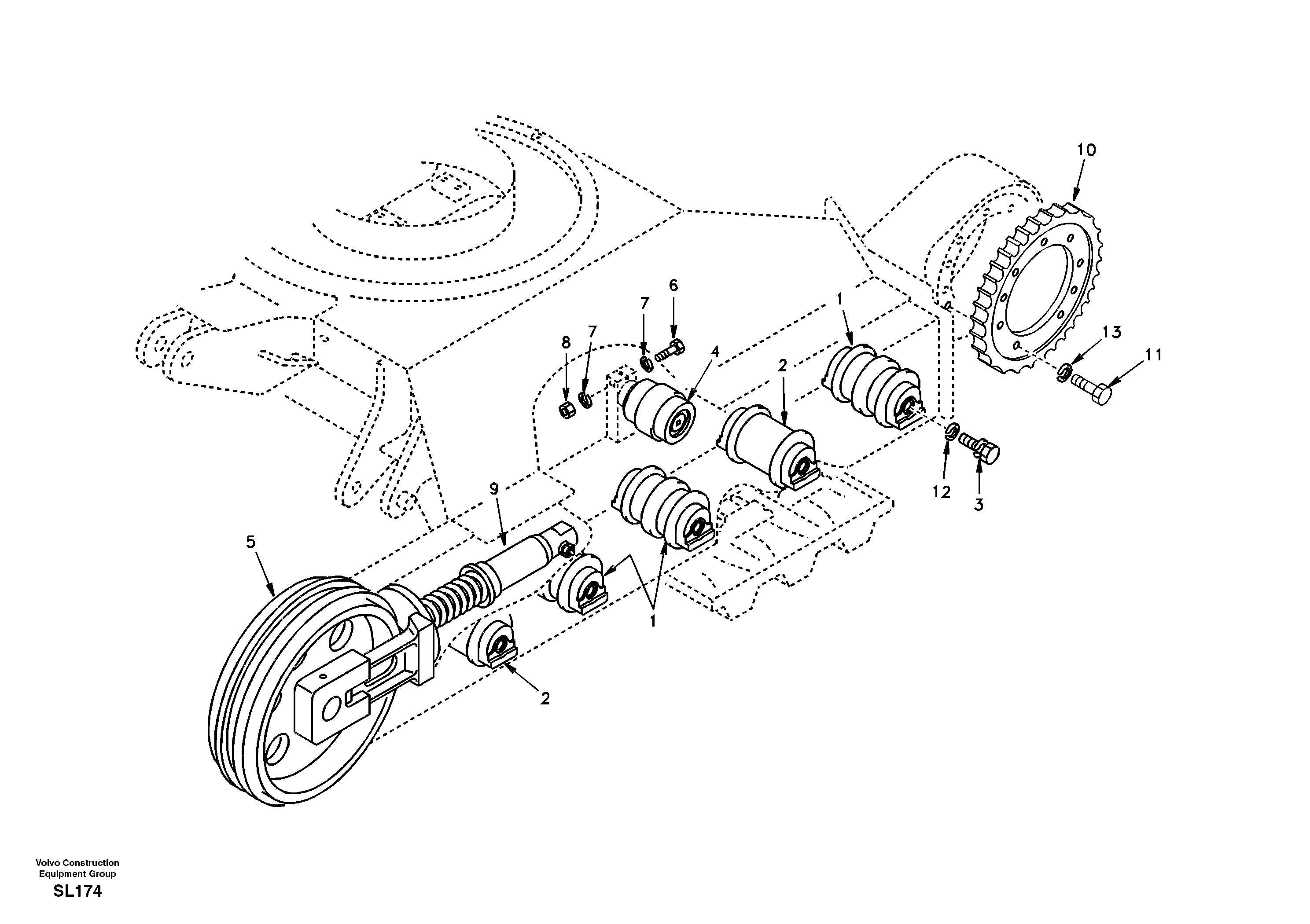 Схема запчастей Volvo EC55 - 13769 Undercarriage, components and track guards EC55 SER NO 5001-