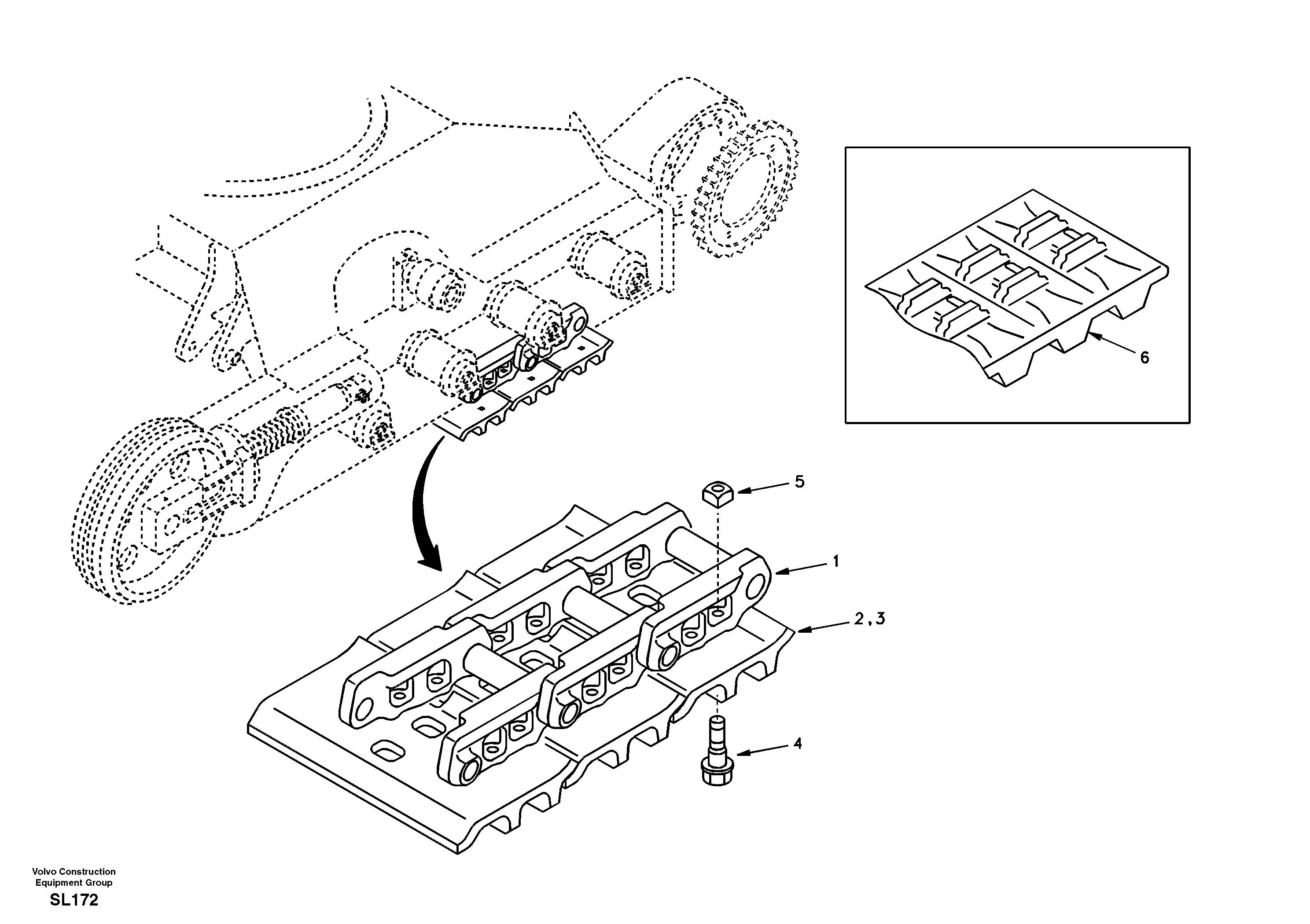 Схема запчастей Volvo EC55 - 30597 Undercarriage, track with shoes EC55 SER NO 5001-