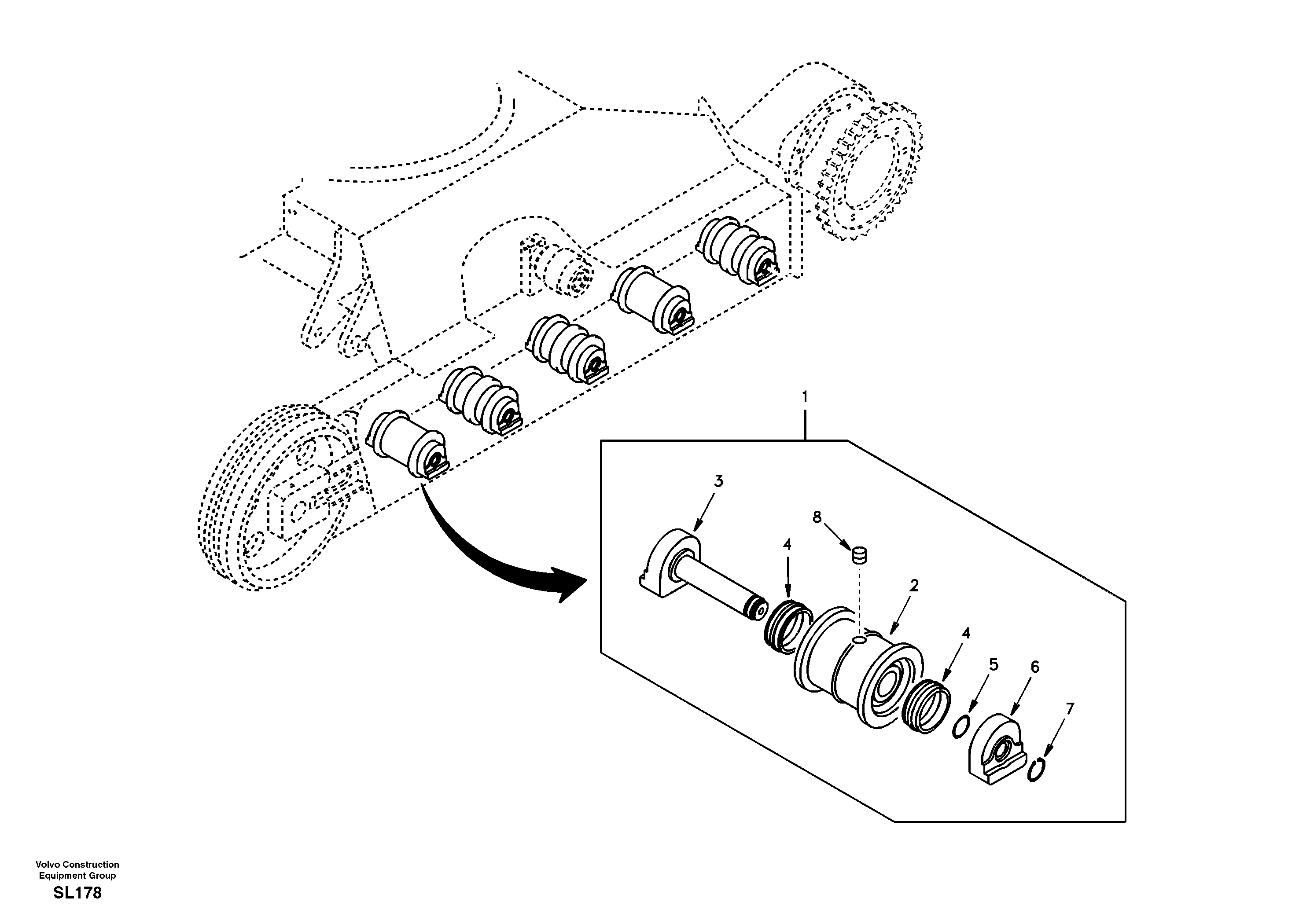 Схема запчастей Volvo EC55 - 44450 Bottom roller EC55 SER NO 5001-