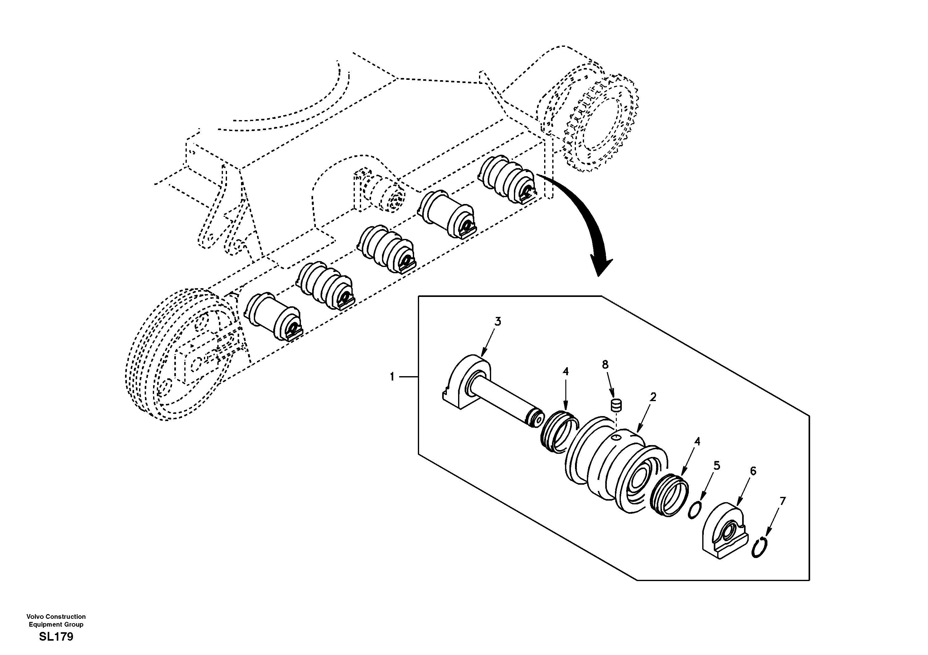 Схема запчастей Volvo EC55 - 44454 Bottom roller EC55 SER NO 5001-