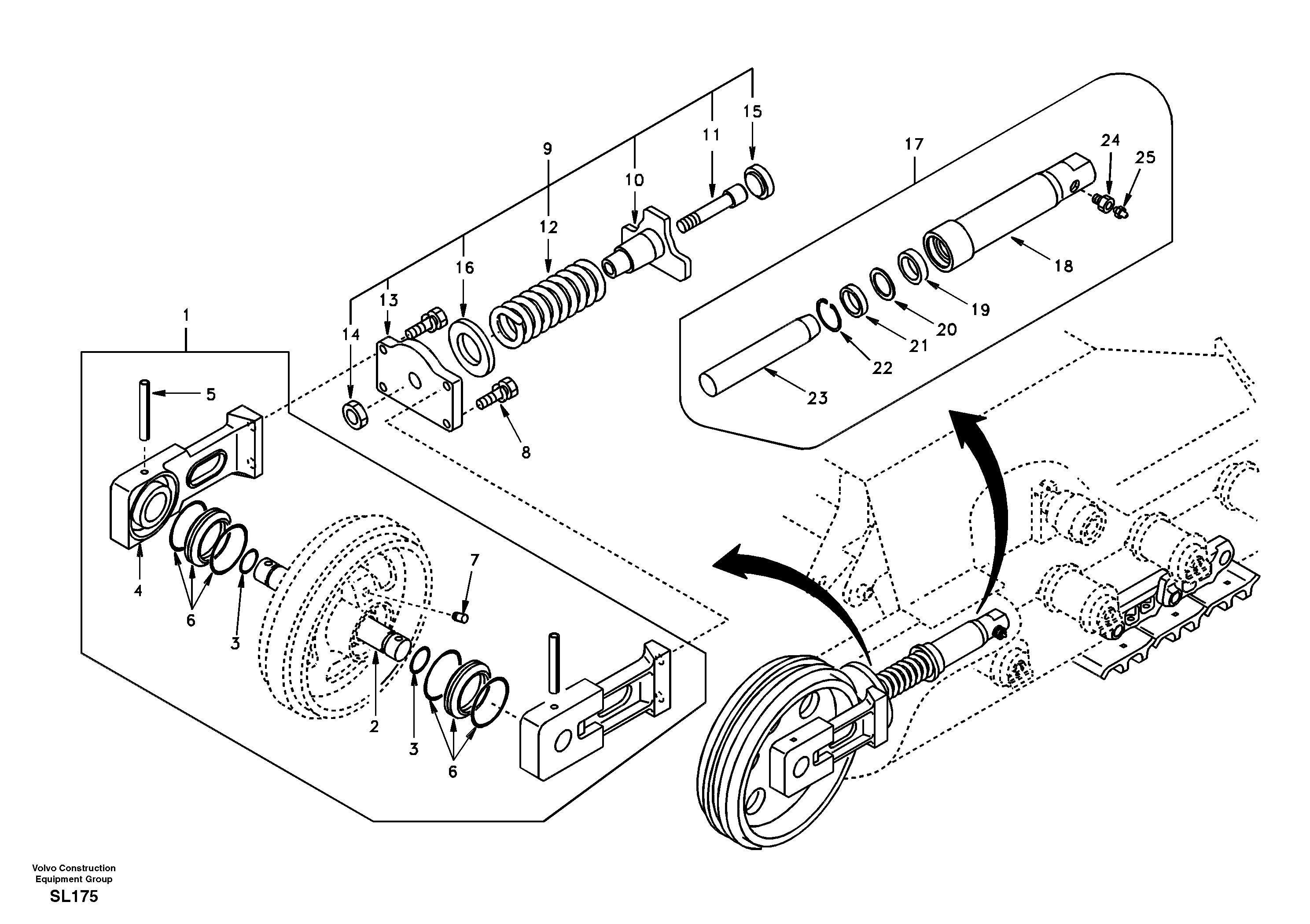 Схема запчастей Volvo EC55 - 59662 Front idler, spring package EC55 SER NO 5001-