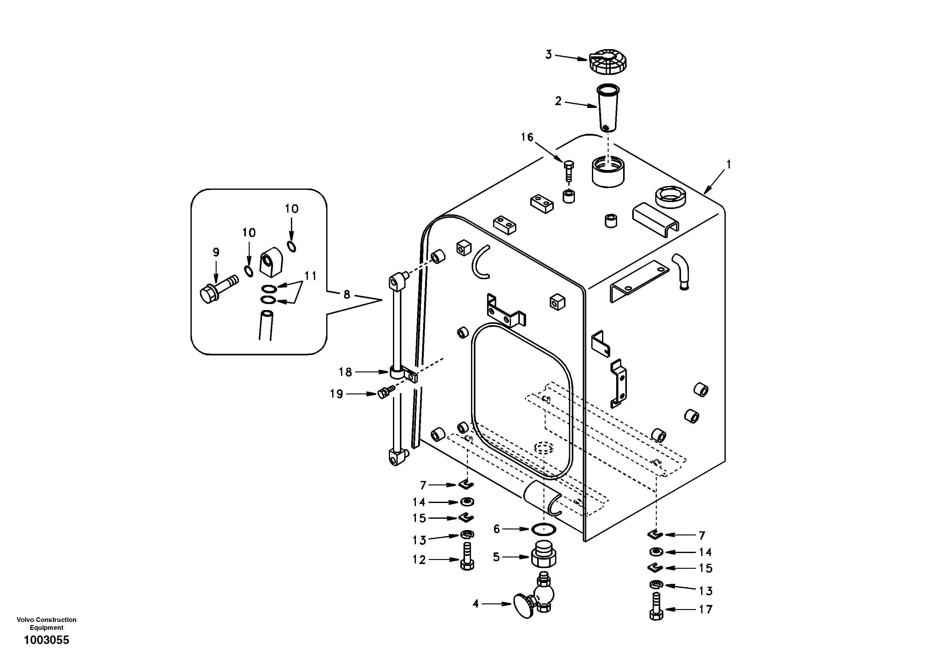 Схема запчастей Volvo EC55 - 48987 Fuel tank with fitting parts EC55 SER NO 20001-