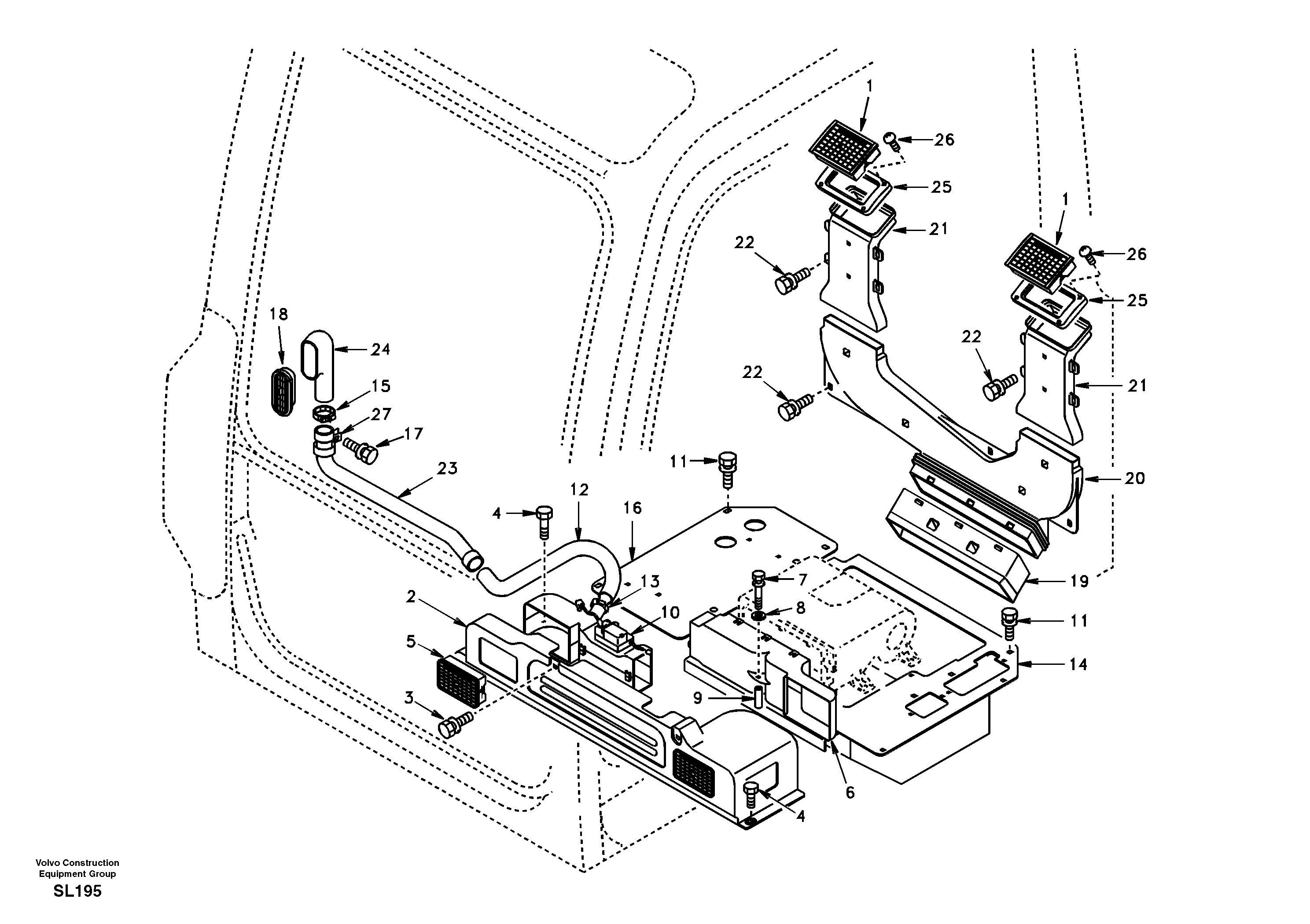 Схема запчастей Volvo EC55 - 49828 Air duct in cabin and cabin floor EC55 SER NO 5001-