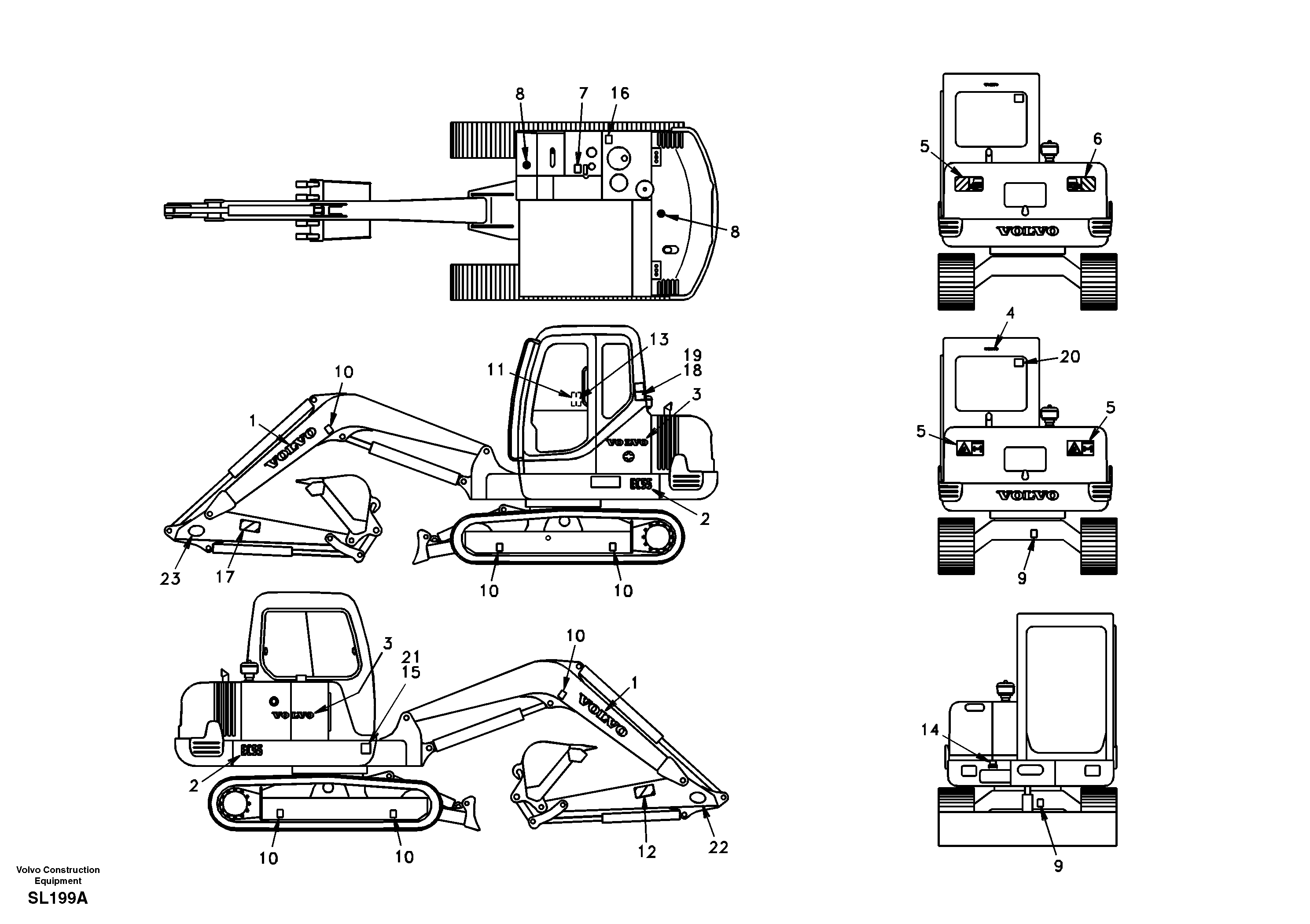 Схема запчастей Volvo EC55 - 43200 Decal, outer location EC55 SER NO 5001-