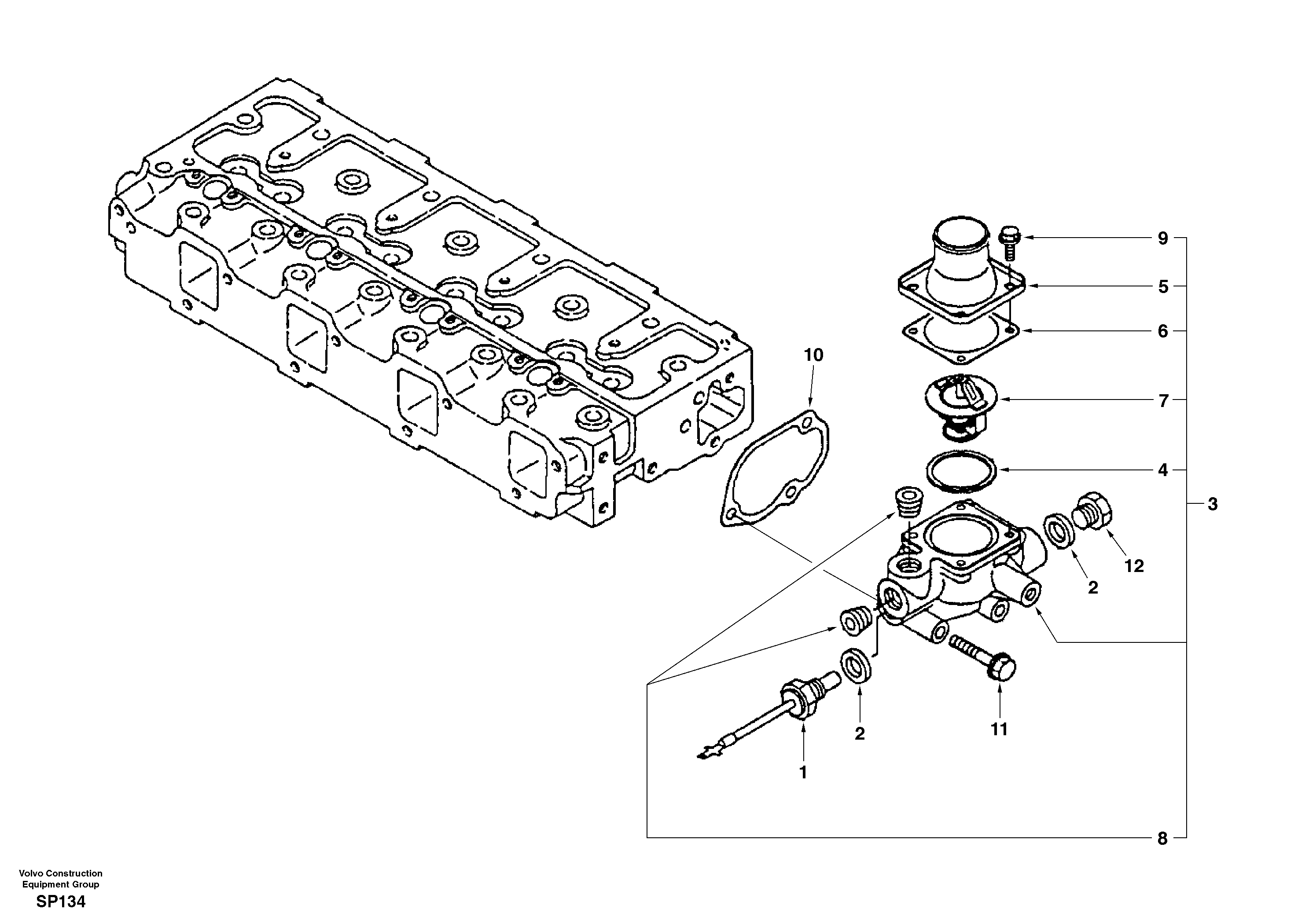 Схема запчастей Volvo EC55 - 38790 Thermostat housing EC55 SER NO 20001-