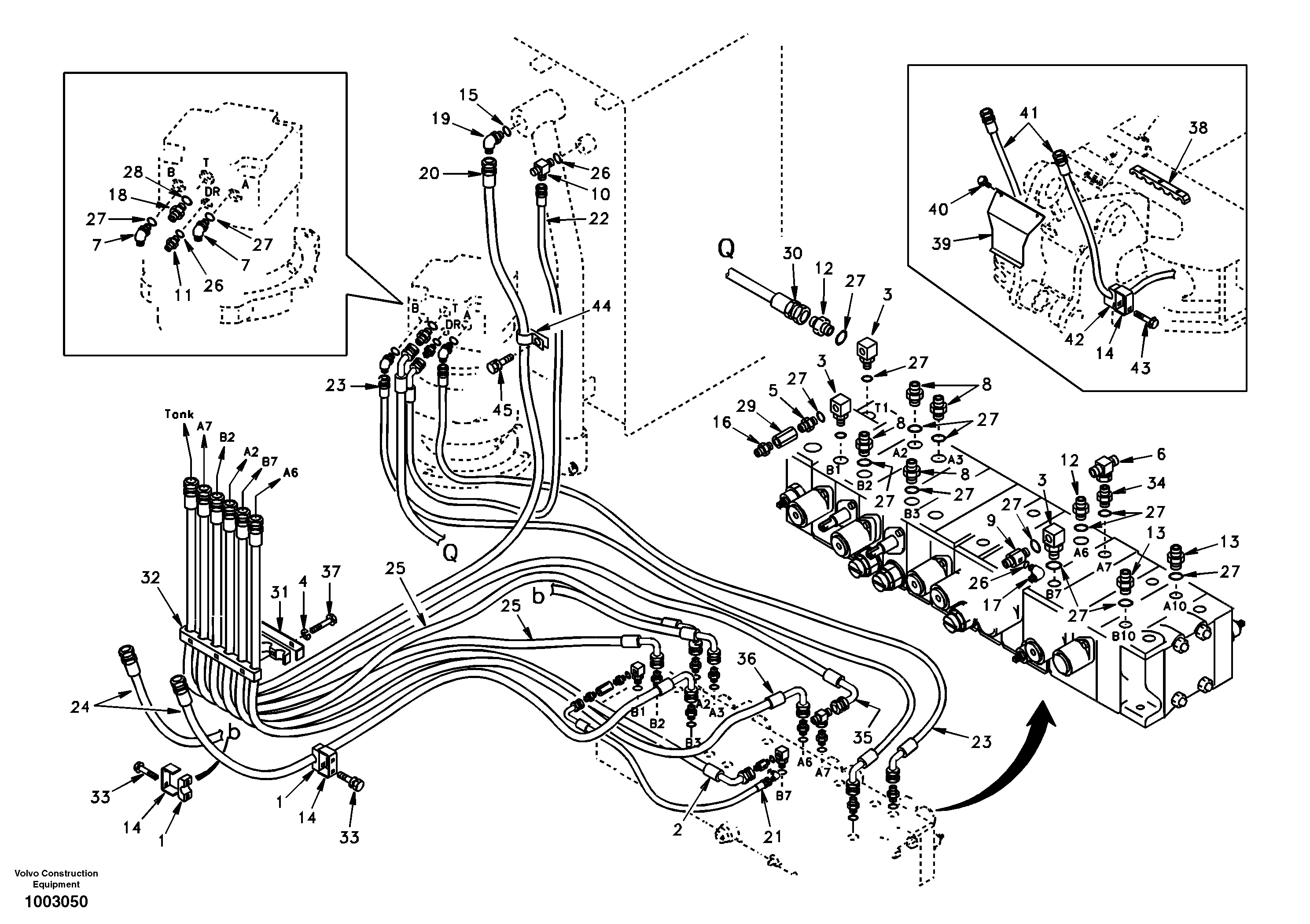 Схема запчастей Volvo EC55 - 79040 Hydraulic system, control valve to boom and swing EC55 SER NO 5001-