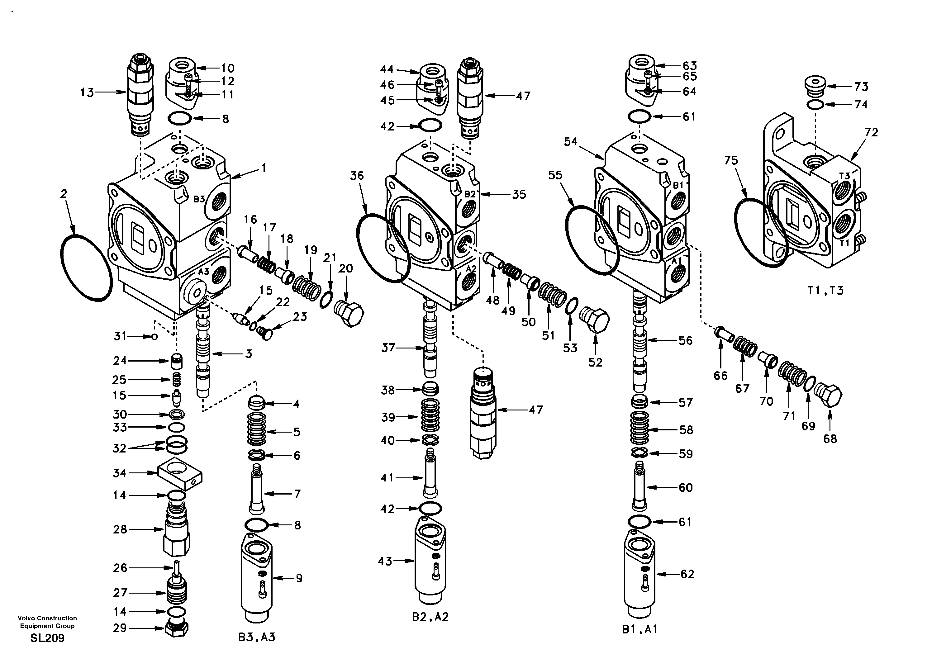 Схема запчастей Volvo EC55 - 1888 Main control valve, boom 1 and bucket and dipper arm 2 and outlet EC55 SER NO 5001-