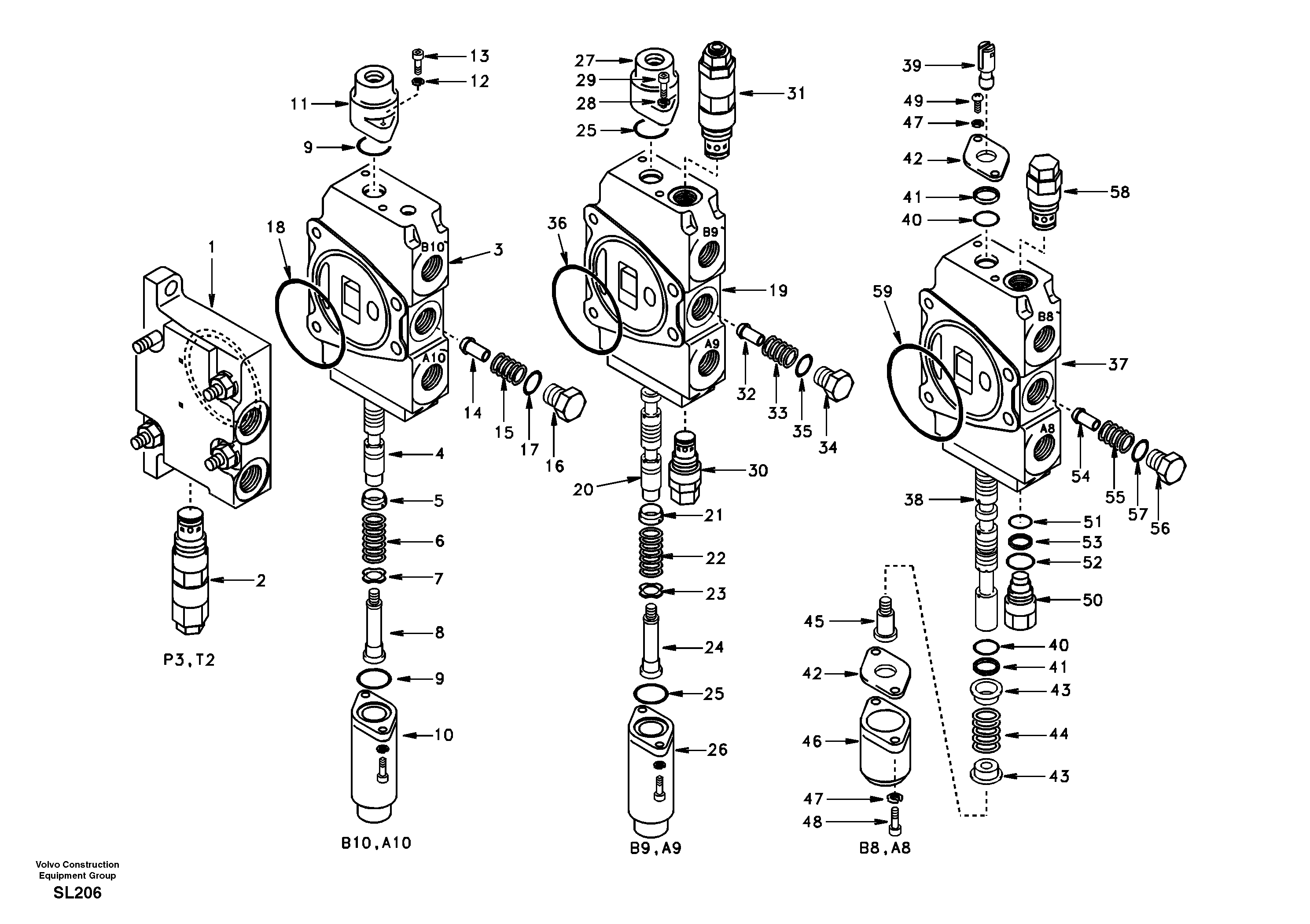 Схема запчастей Volvo EC55 - 72038 Main control valve, inlet and boom and boom swing EC55 SER NO 5001-