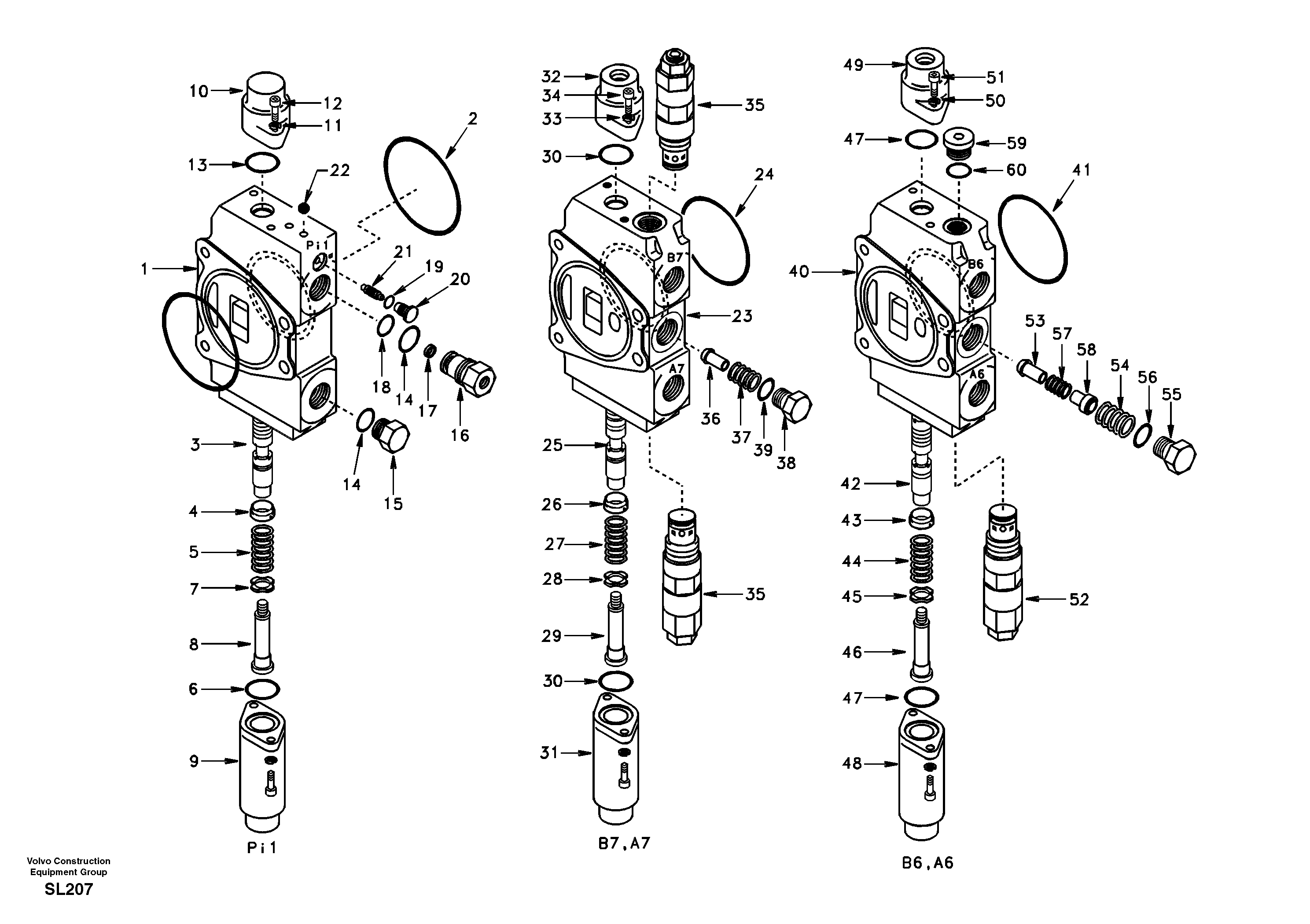 Схема запчастей Volvo EC55 - 91551 Main control valve, travel straight forward and dipper arm 1 and boom 2 EC55 SER NO 5001-